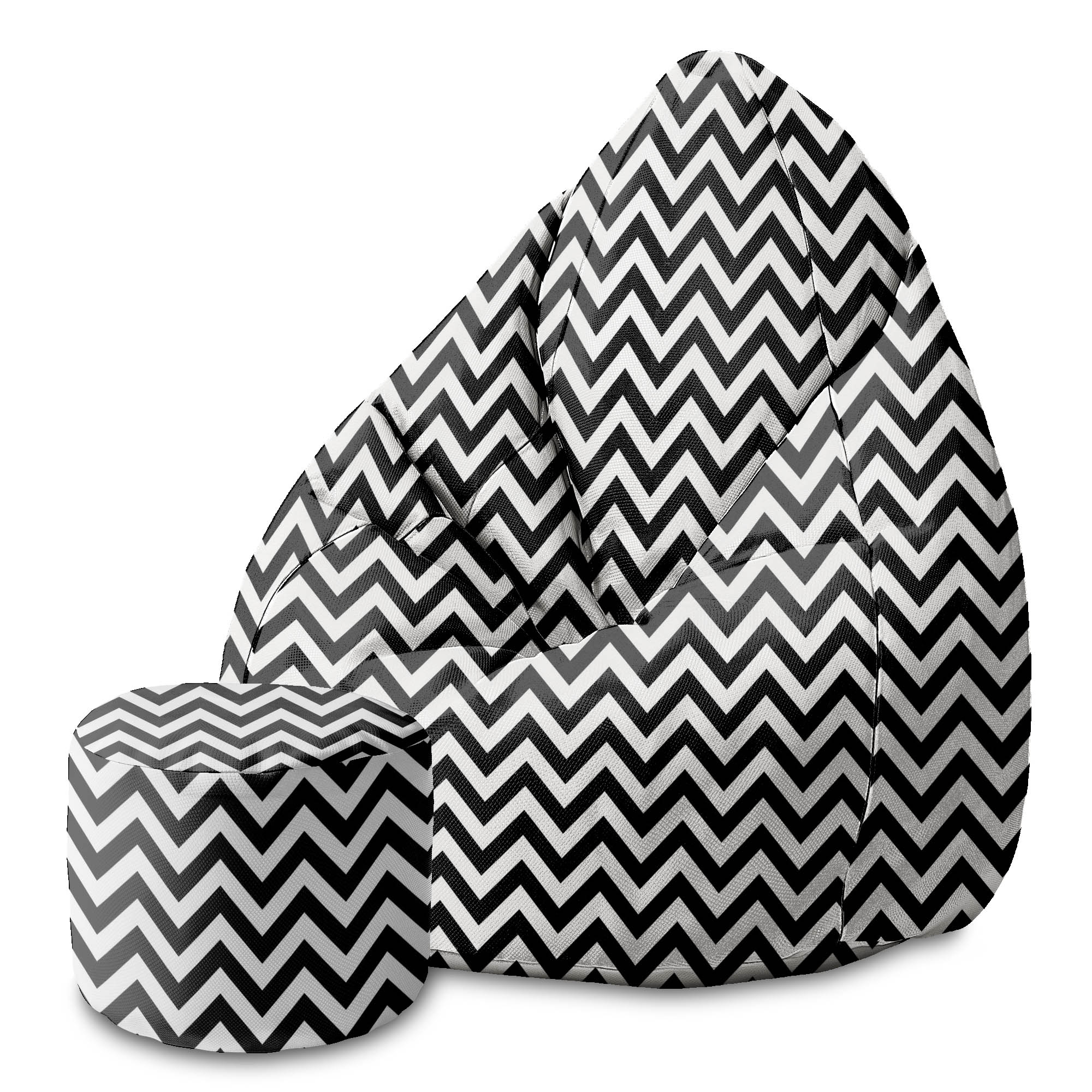 Round Pouf Footstool Zig Zag Black-Panama