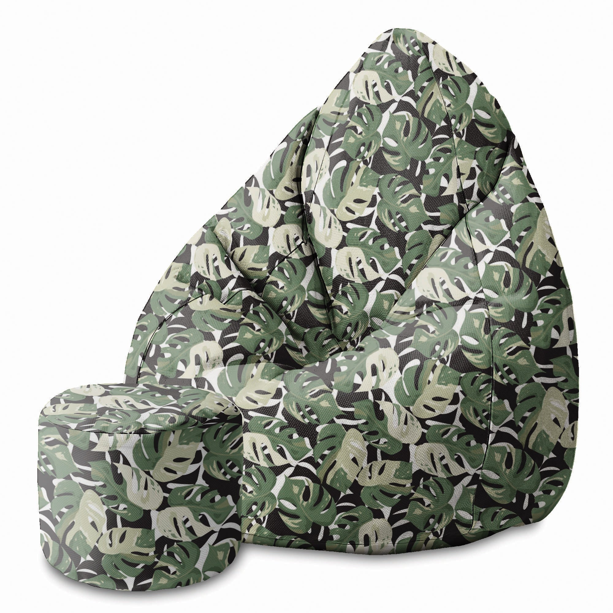 Runder Hocker Fußstütze Grün-Schwarze Monstera