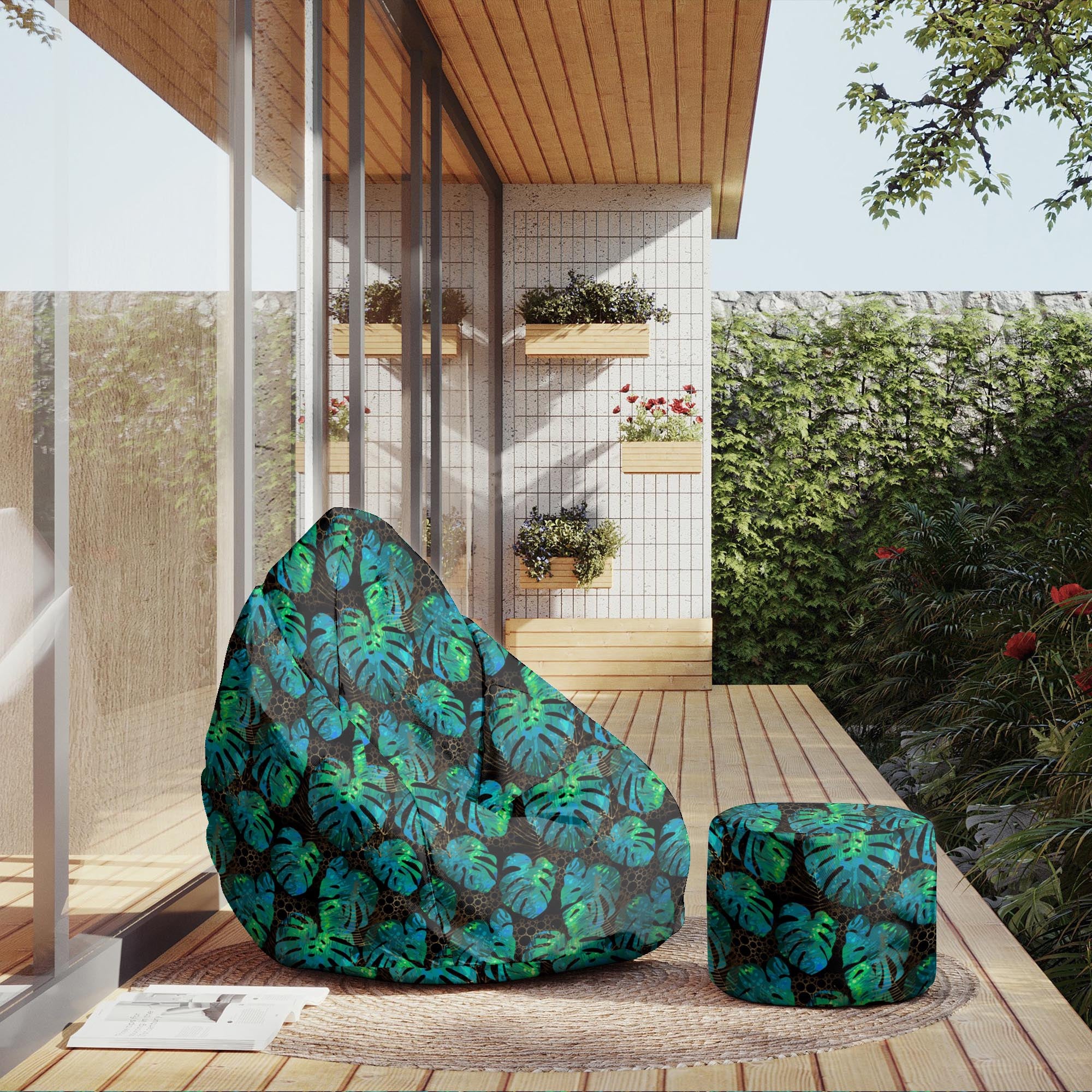 Runder Hocker Fußhocker Sea Green Monstera