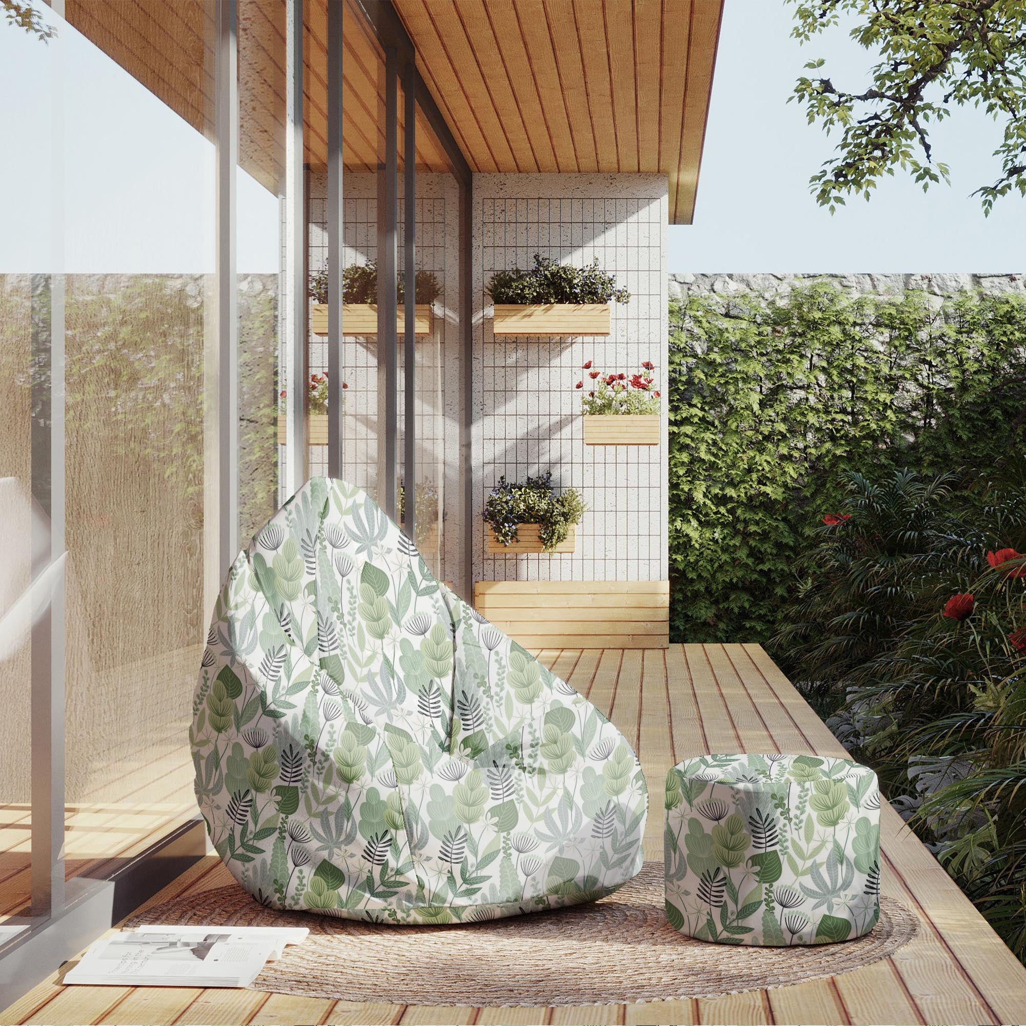 Runder Hocker Fußstütze Blumen und Gras