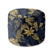 Runder Hocker Fußstütze Monstera Gold Navy Blau-Oxford