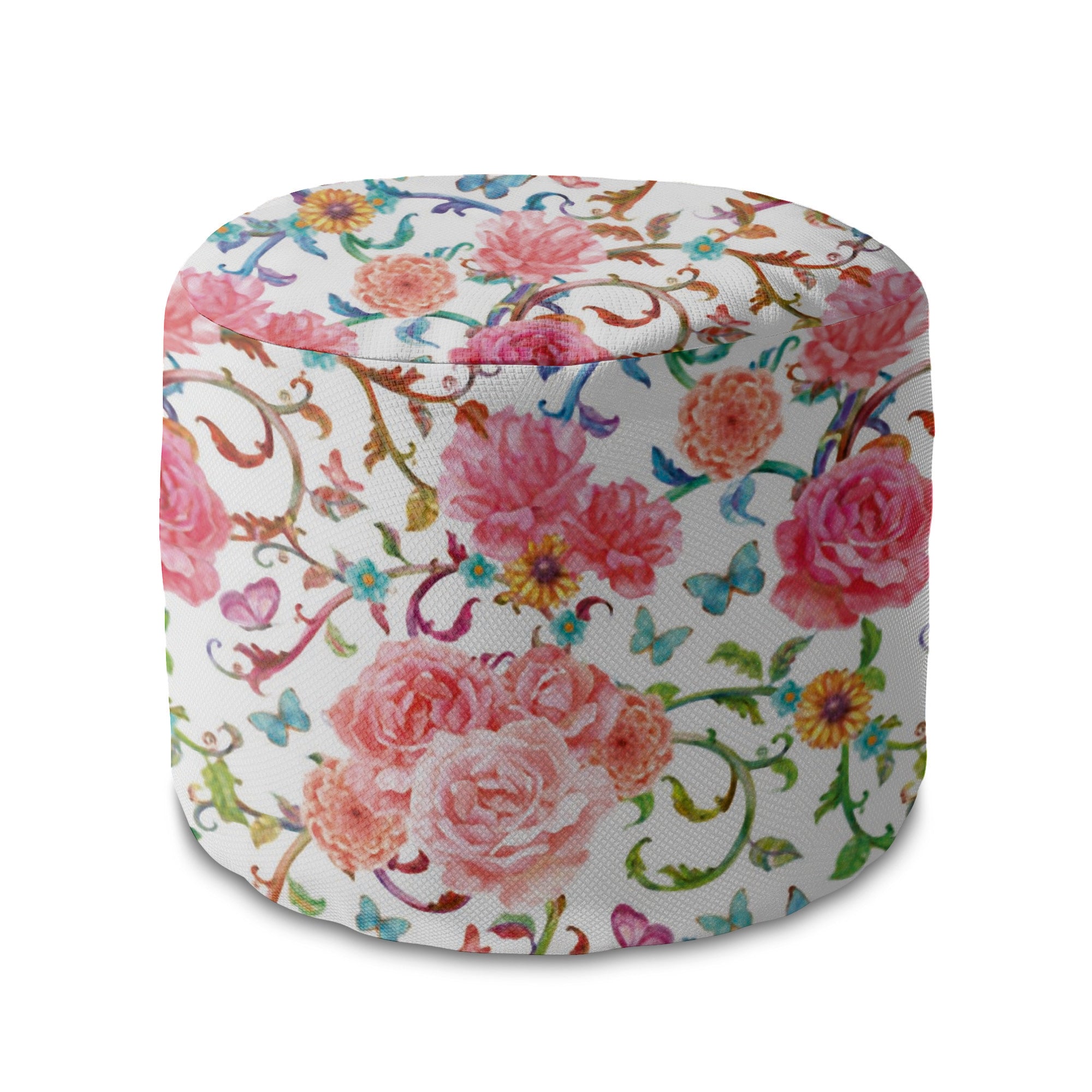 Runder Hocker Fußstütze Schmetterlinge mit Blumen