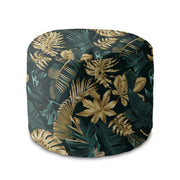 Runder Hocker Fußstütze Monstera Gold Grün-Oxford