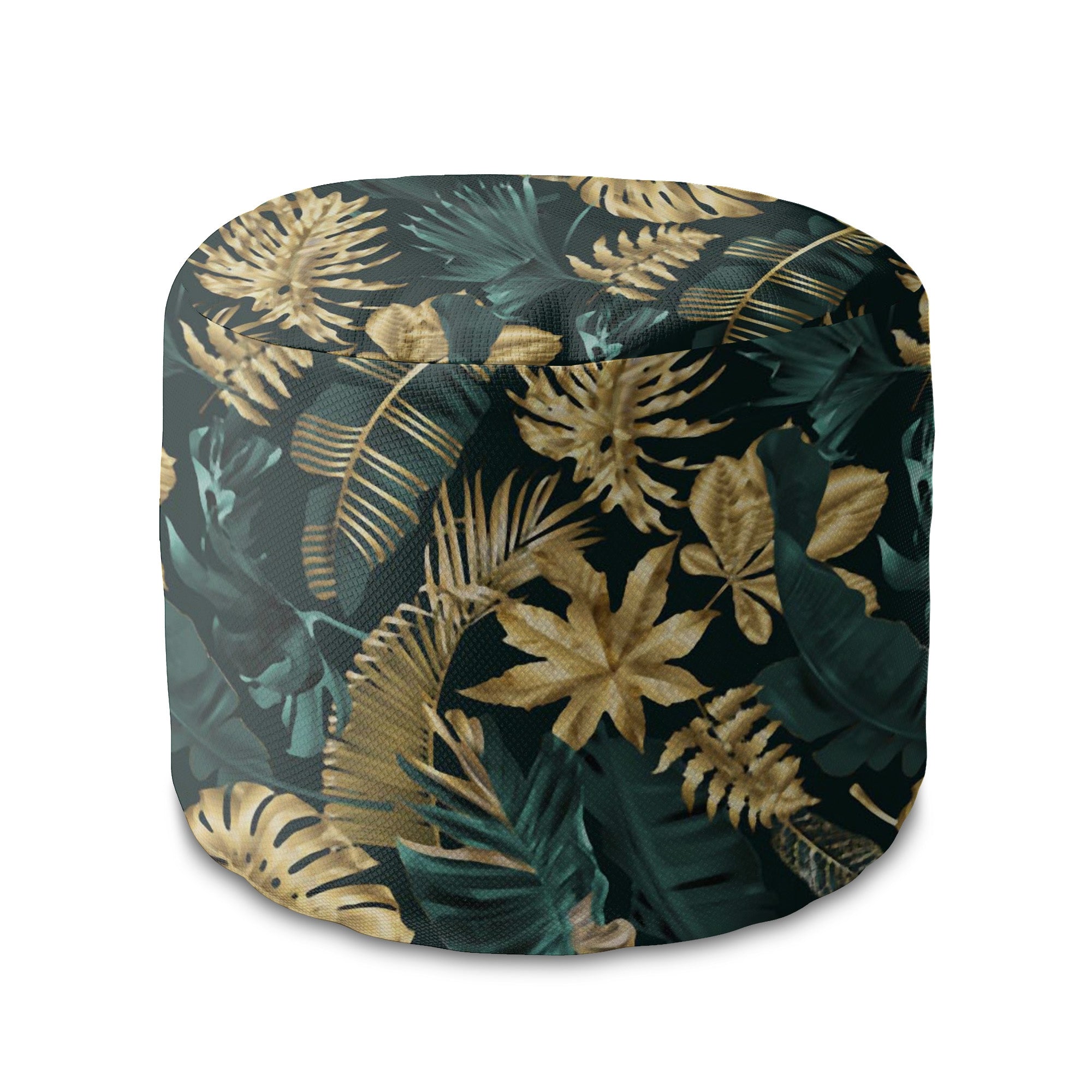 Runder Hocker Fußstütze Monstera Gold Grün