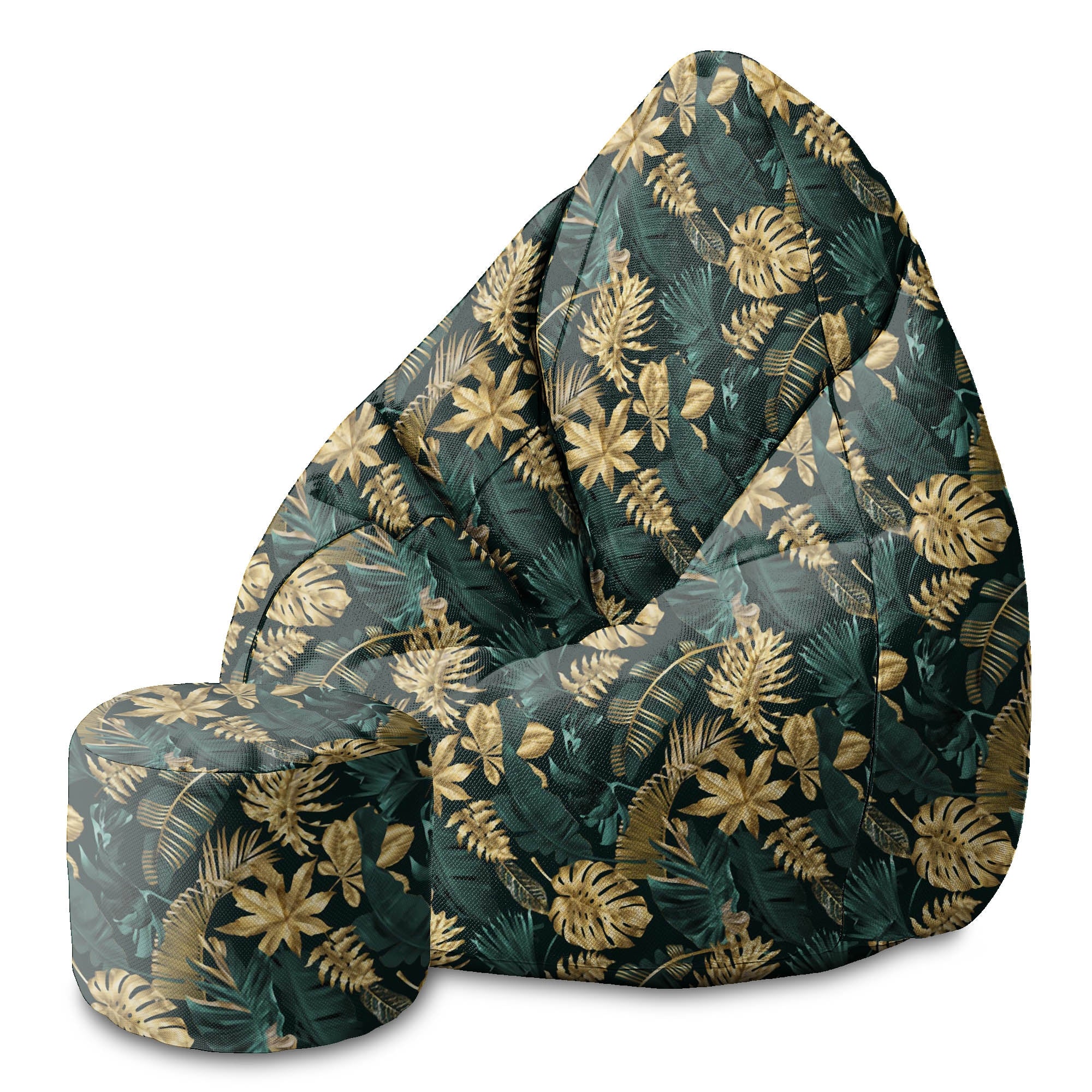 Runder Hocker Fußstütze Monstera Gold Grün