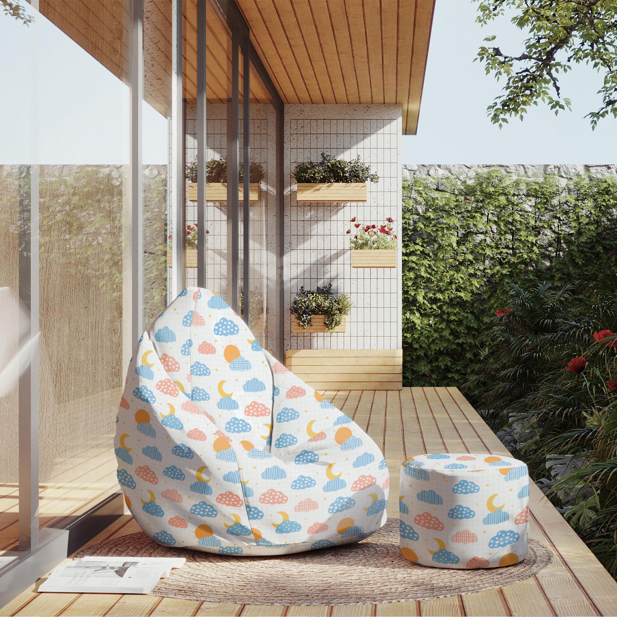 Round Pouf Footrest Cute Sky-Panama