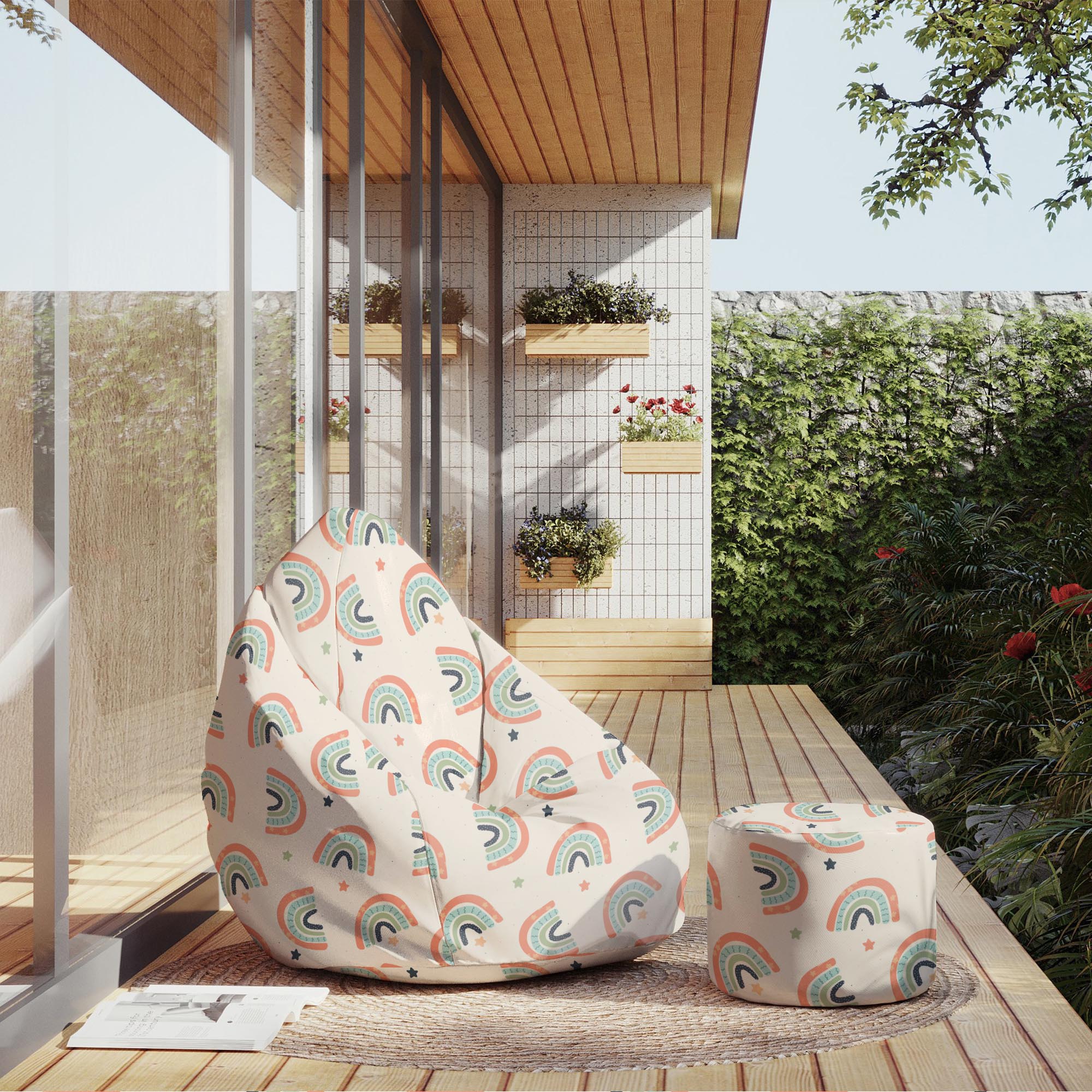Runder Hocker Fußstütze Boho Rainbow with Stars-Oxford