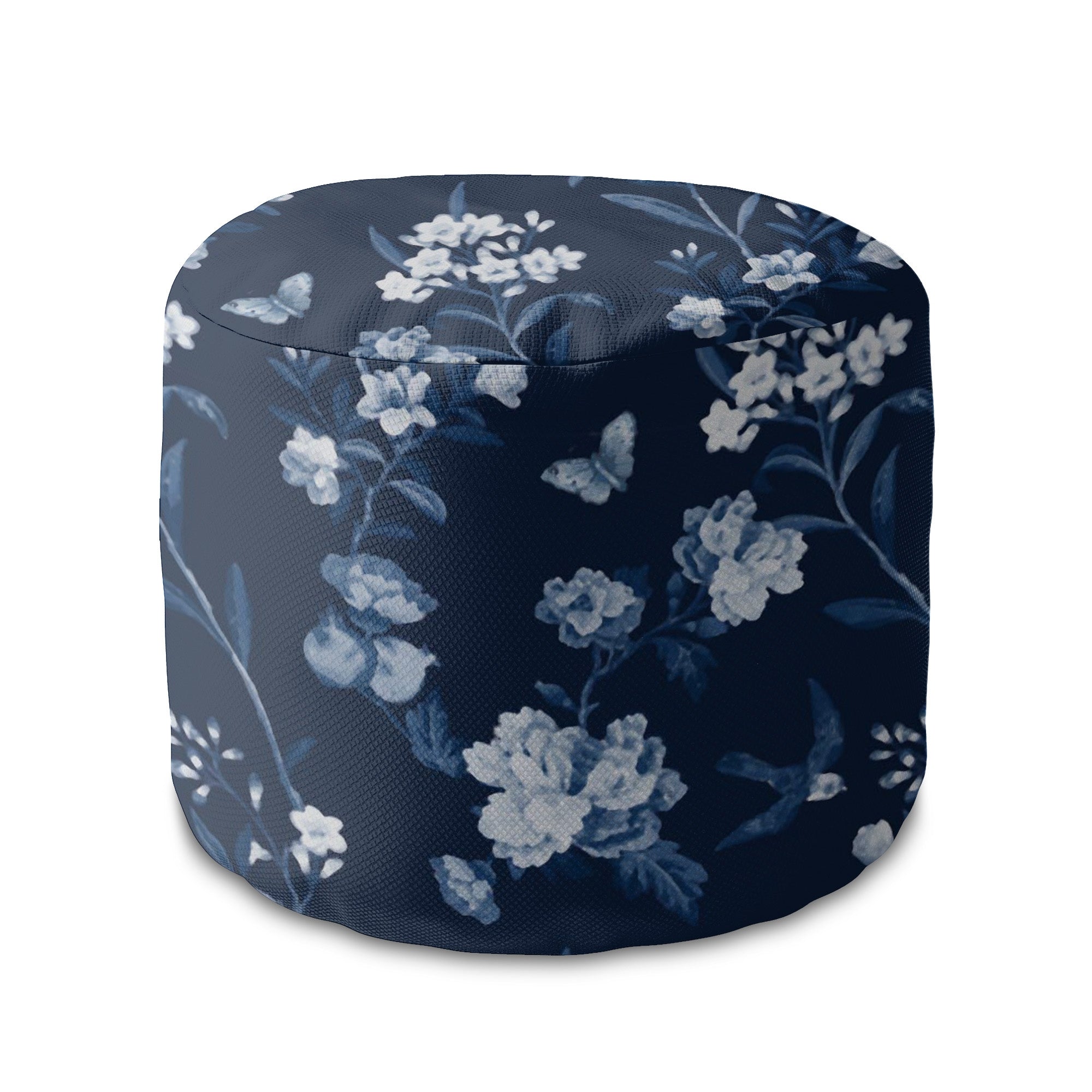 Runder Hocker Fußstütze Blau Botanisch