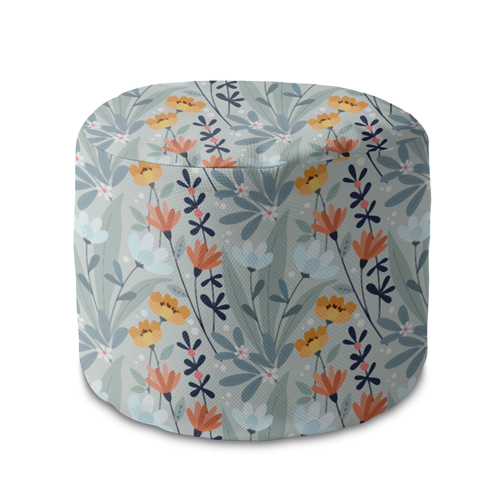 Runder Hocker Fußstütze Handdrawn Flowers
