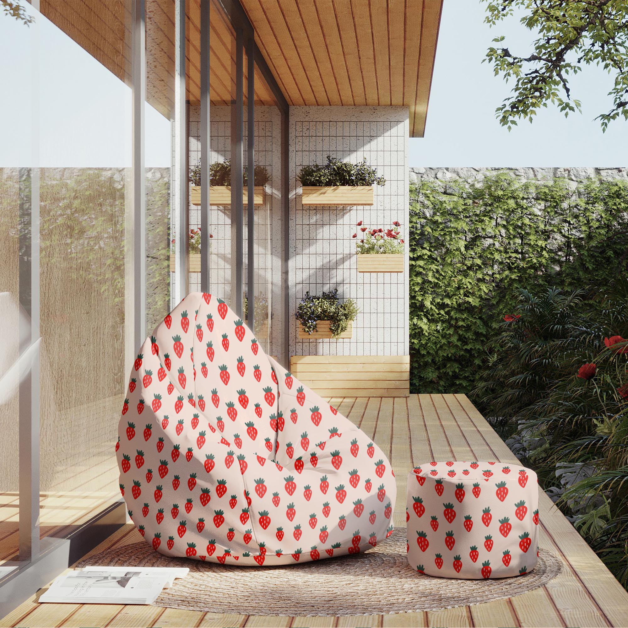 Round Pouf Footstool Strawberry Jam-Panama