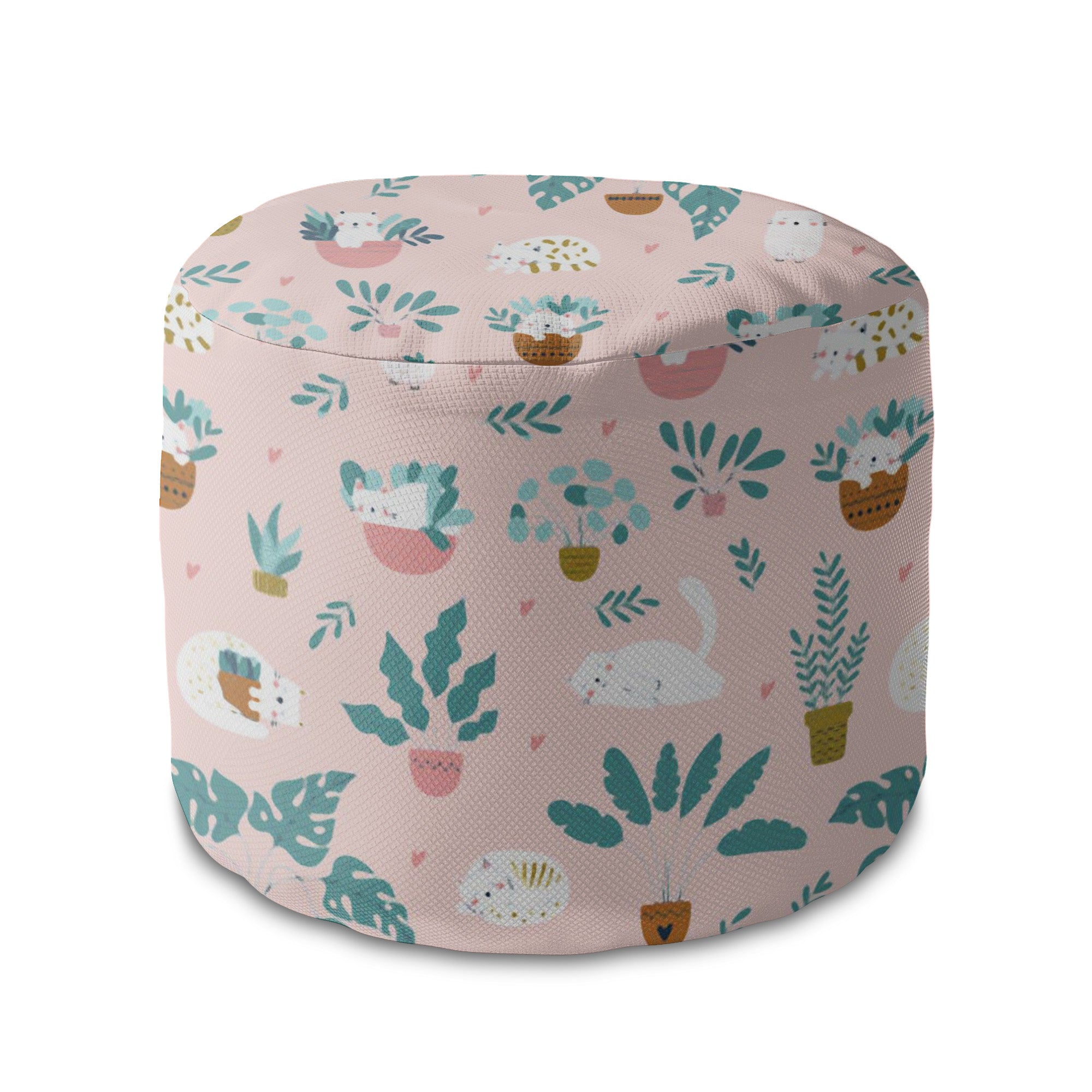 Runder Hocker Fußhocker Cat and Plants