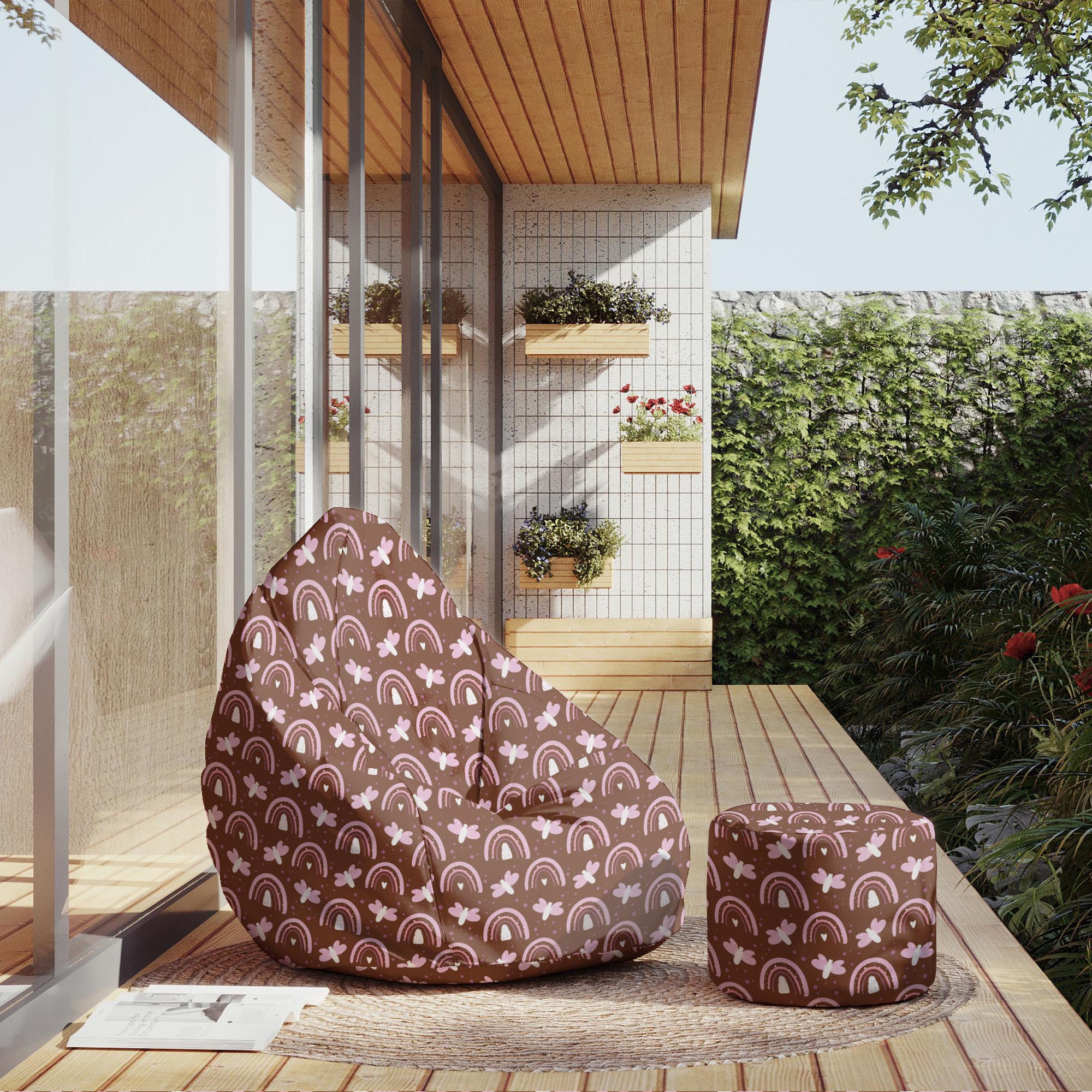 Runder Hocker Fußhocker Butterflies and Rainbows
