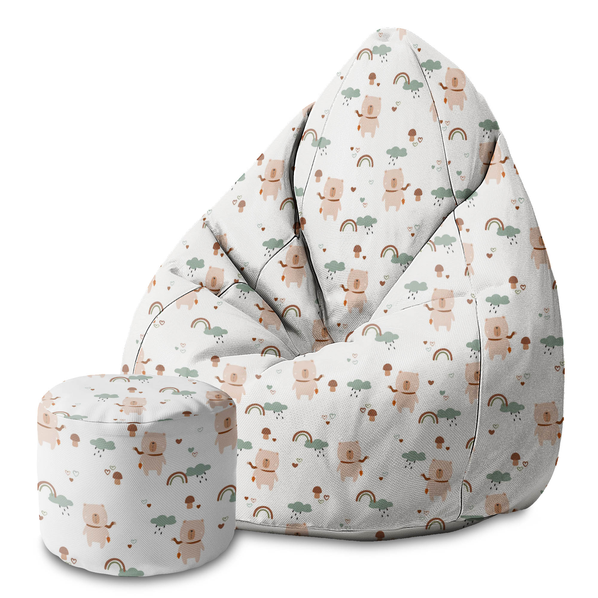 Runder Hocker Fußhocker Bear and Mushrooms
