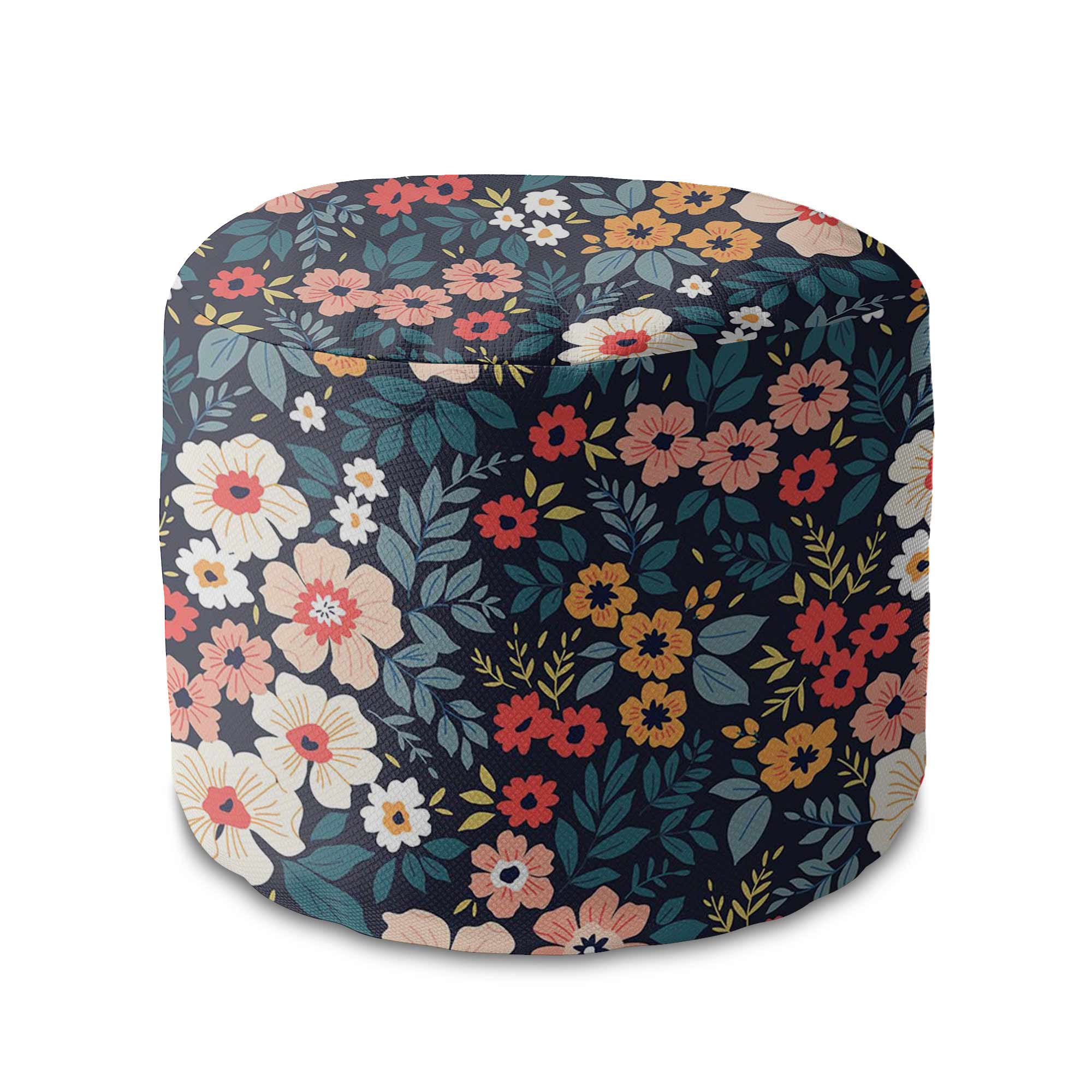 Runder Pouf Fußhocker Colorful Flowers