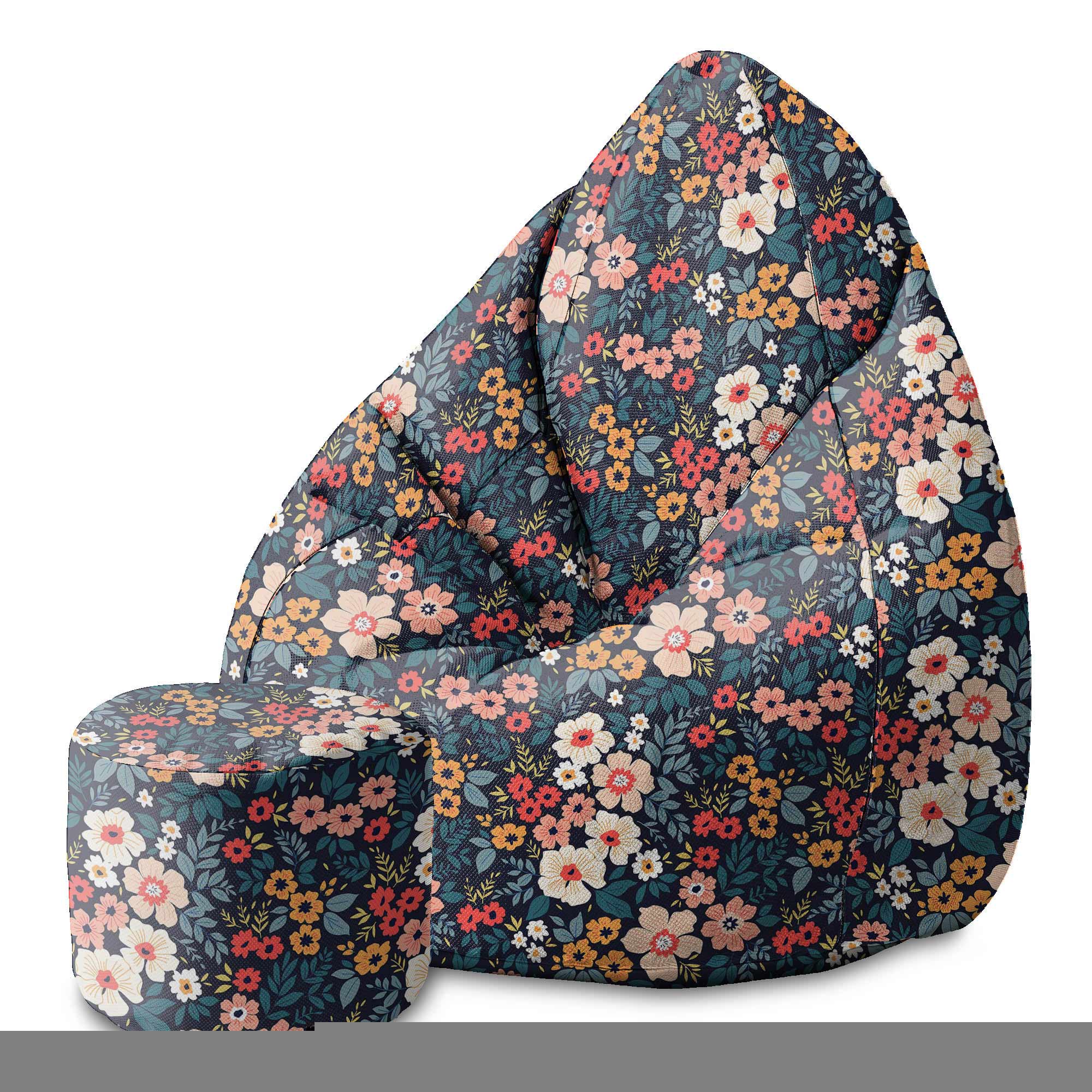 Runder Pouf Fußhocker Colorful Flowers
