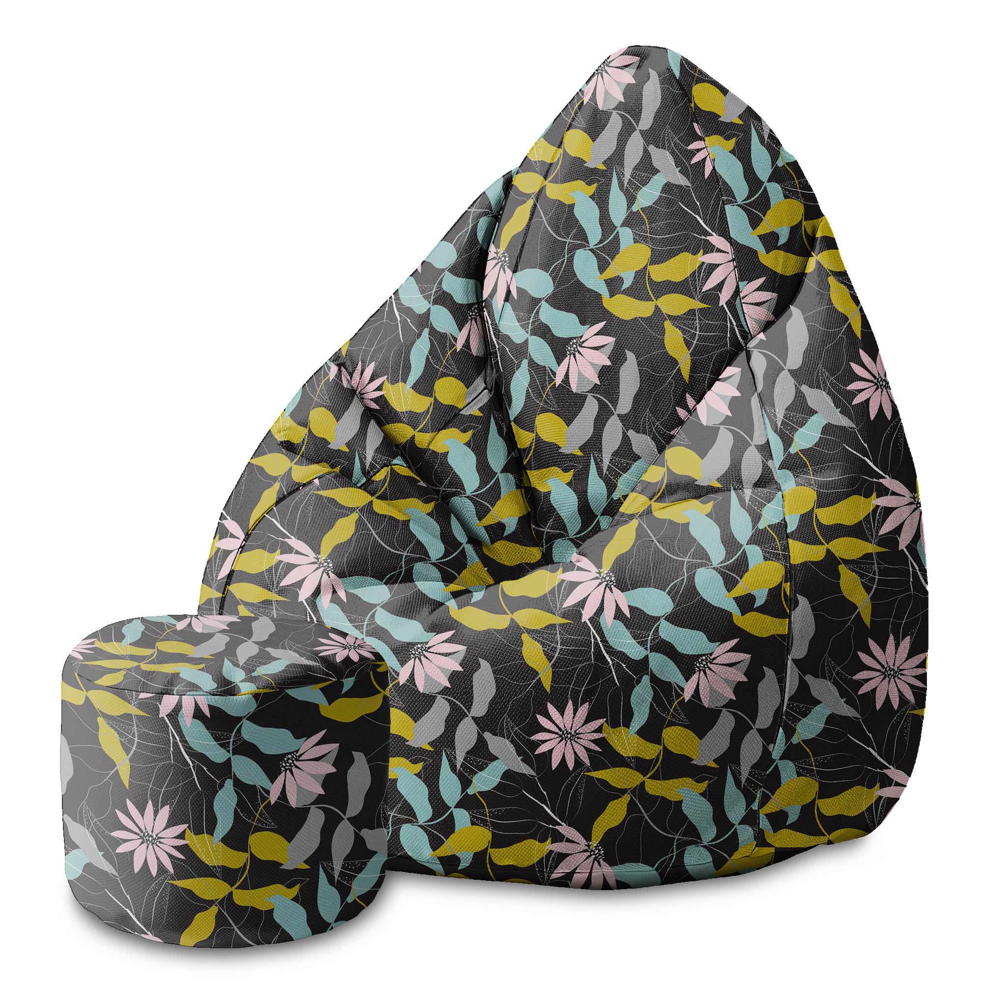 Runder Pouf Fußhocker Abstract Garden Sketch-Velvet