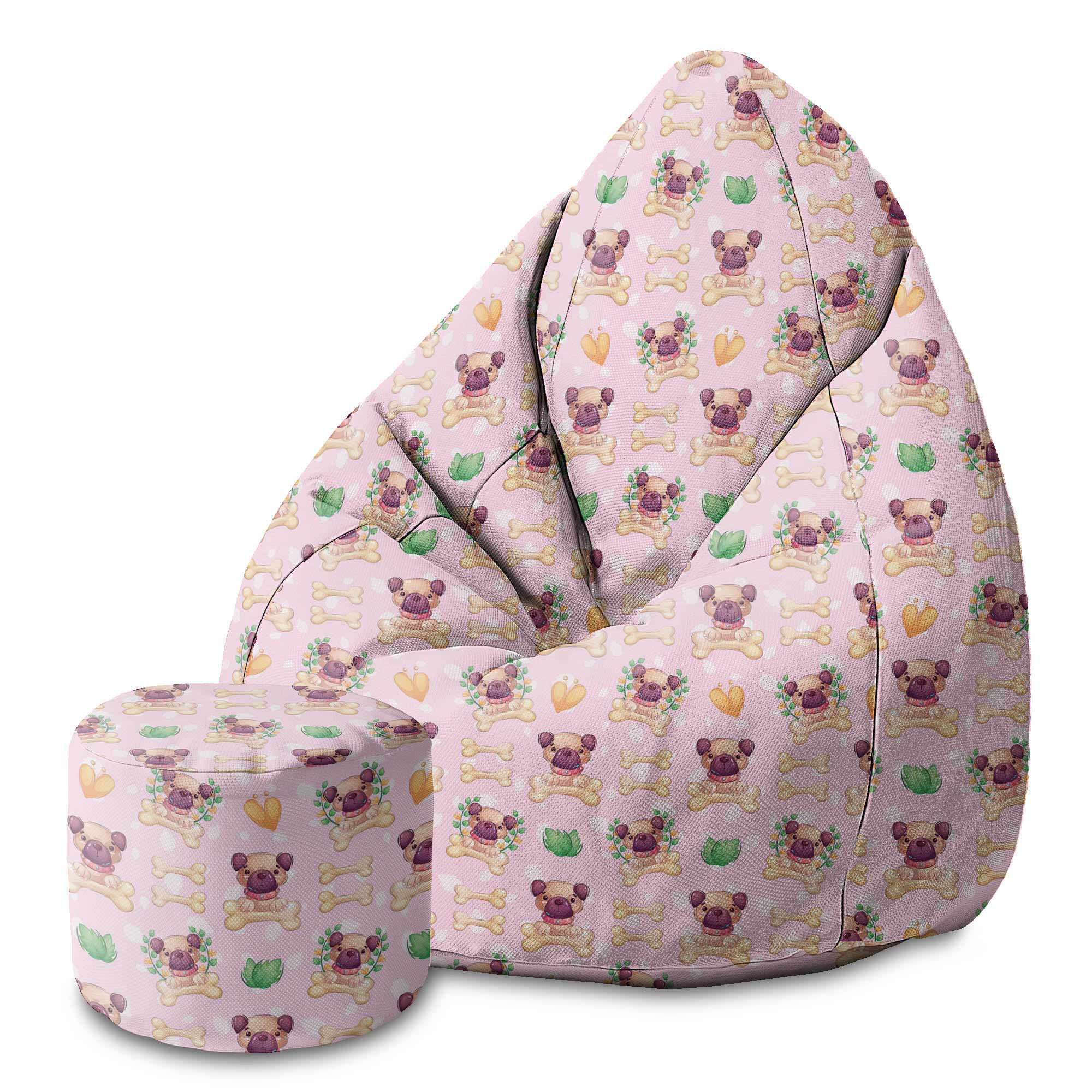 Round Pouf Footstool Happy Small Dogs-Oxford