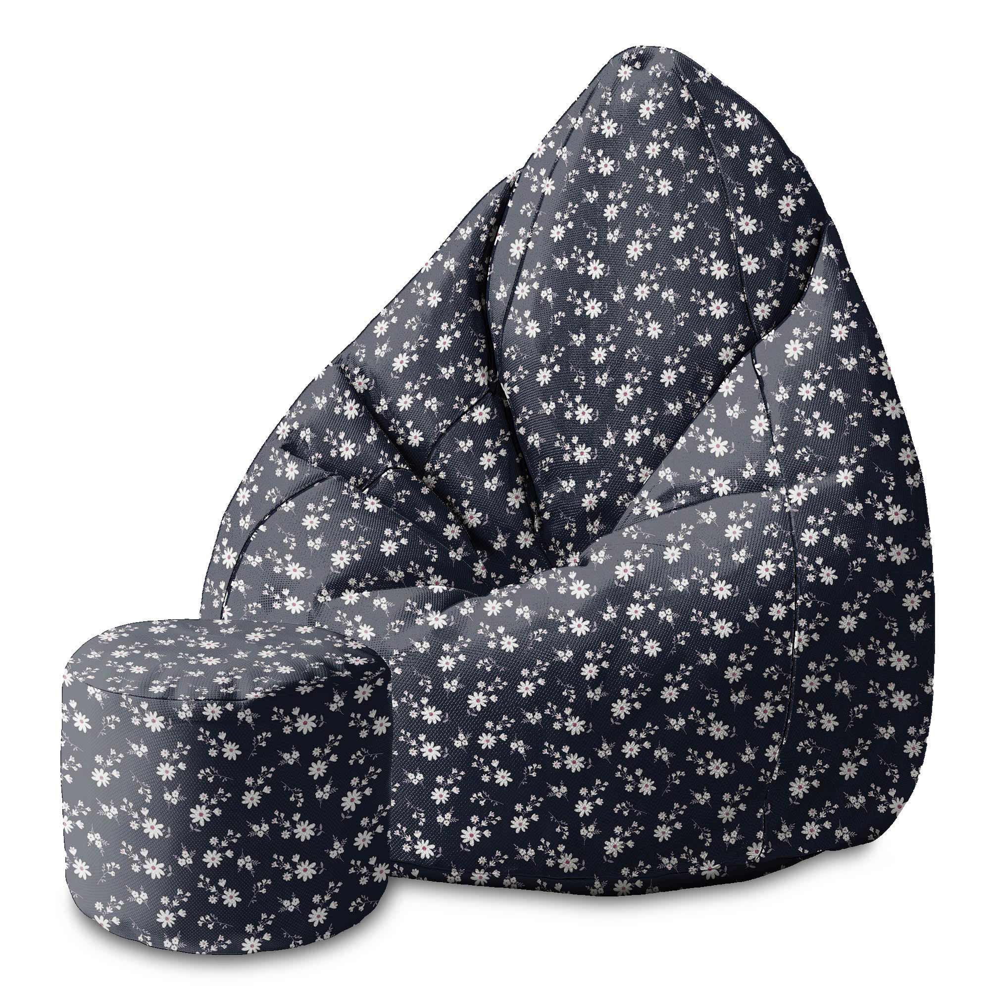 Runder Hocker Fußstütze Small Flowers on Dark-Velvet