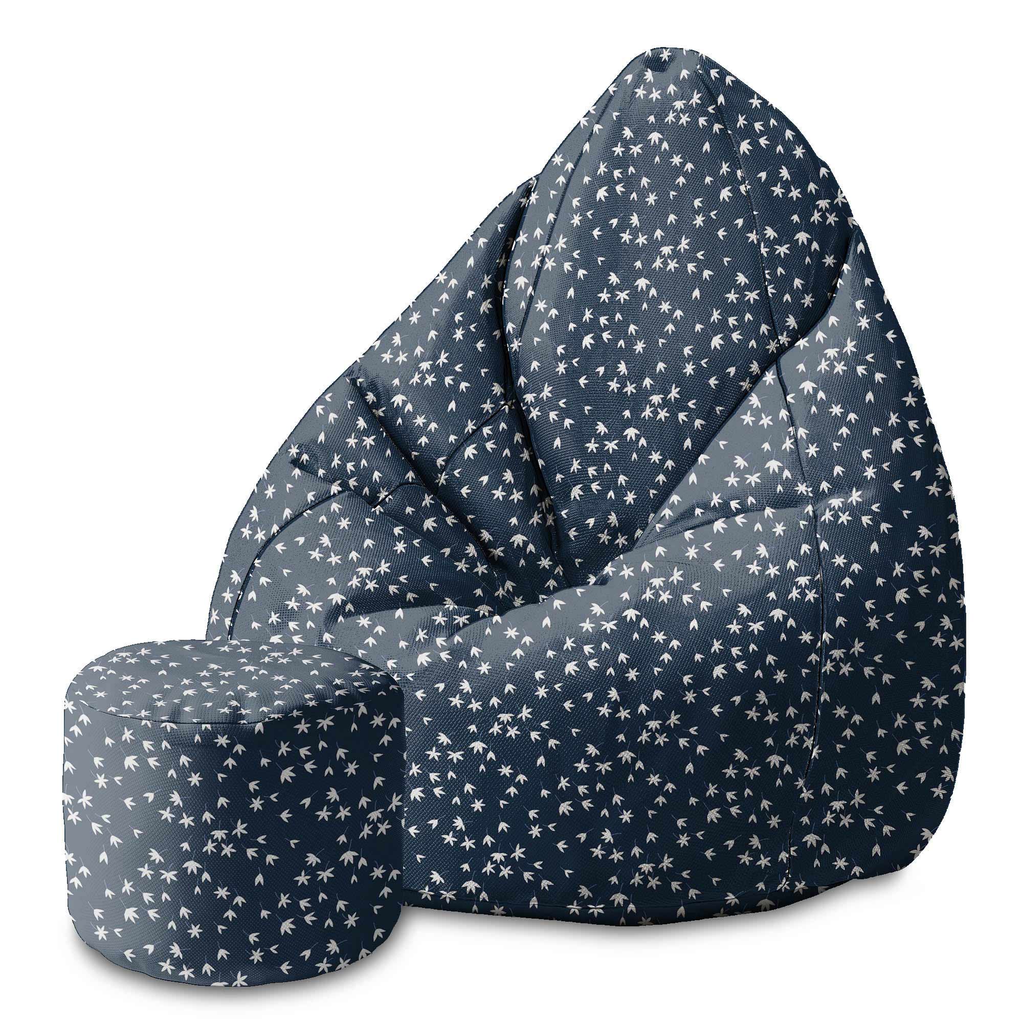 Runder Hocker Fußhocker Navy Tiny Petal-Velvet