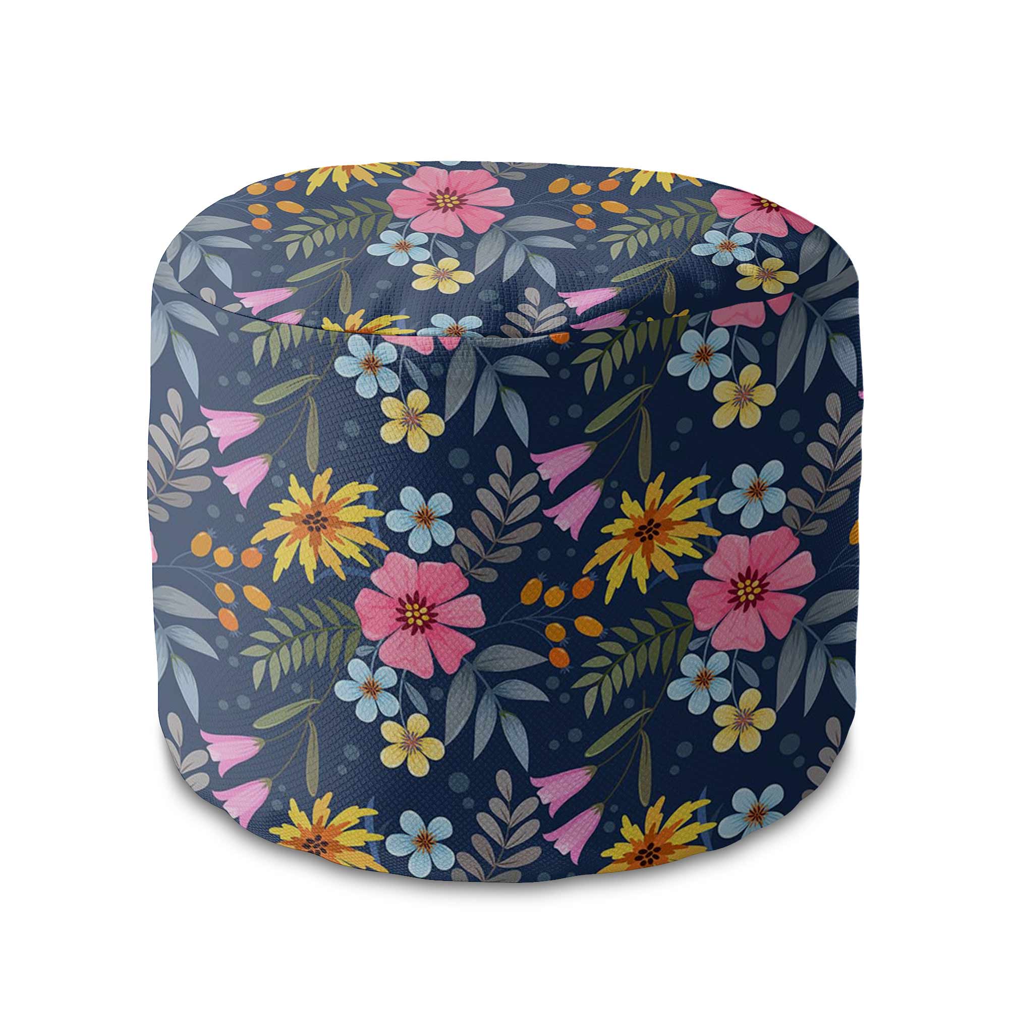 Runder Hocker Fußhocker Spring Flowers-Velvet