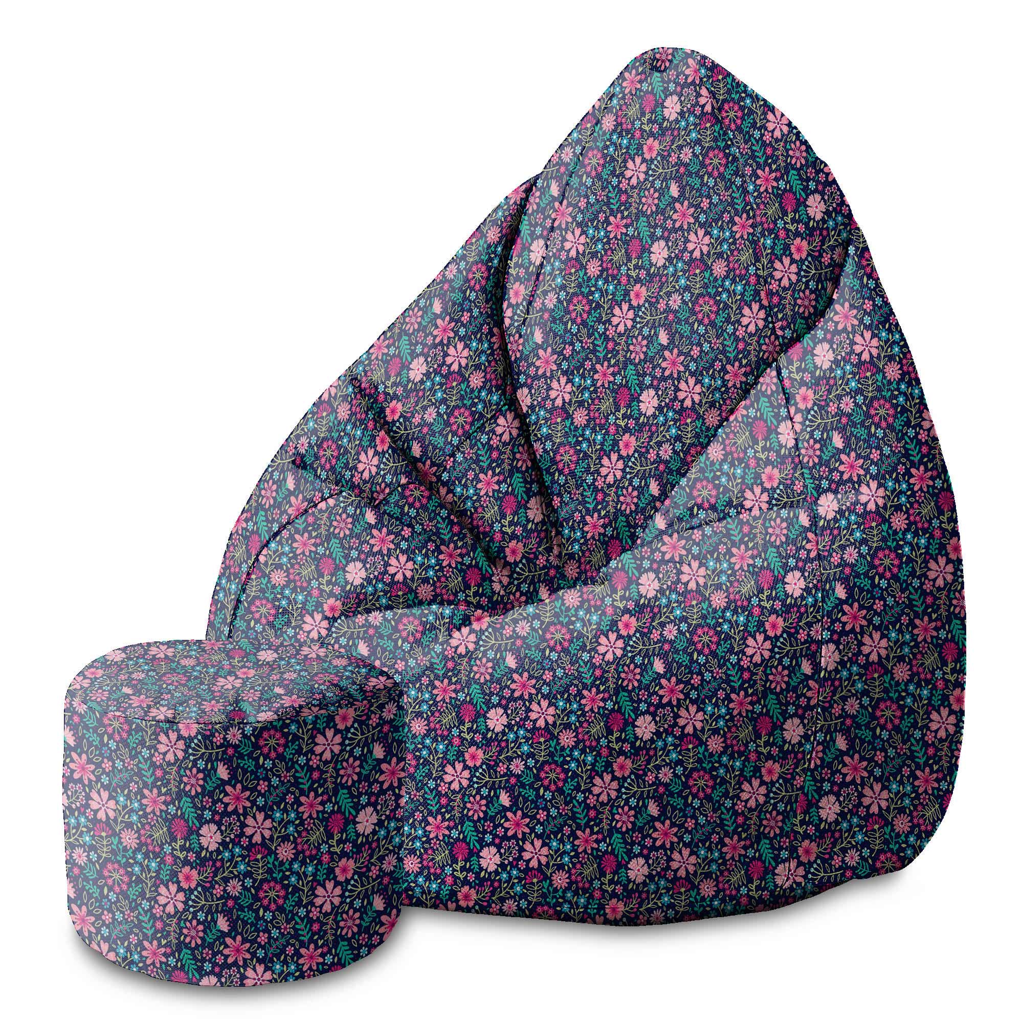 Kulatá podnožka Puf Pink Meadow-Velvet