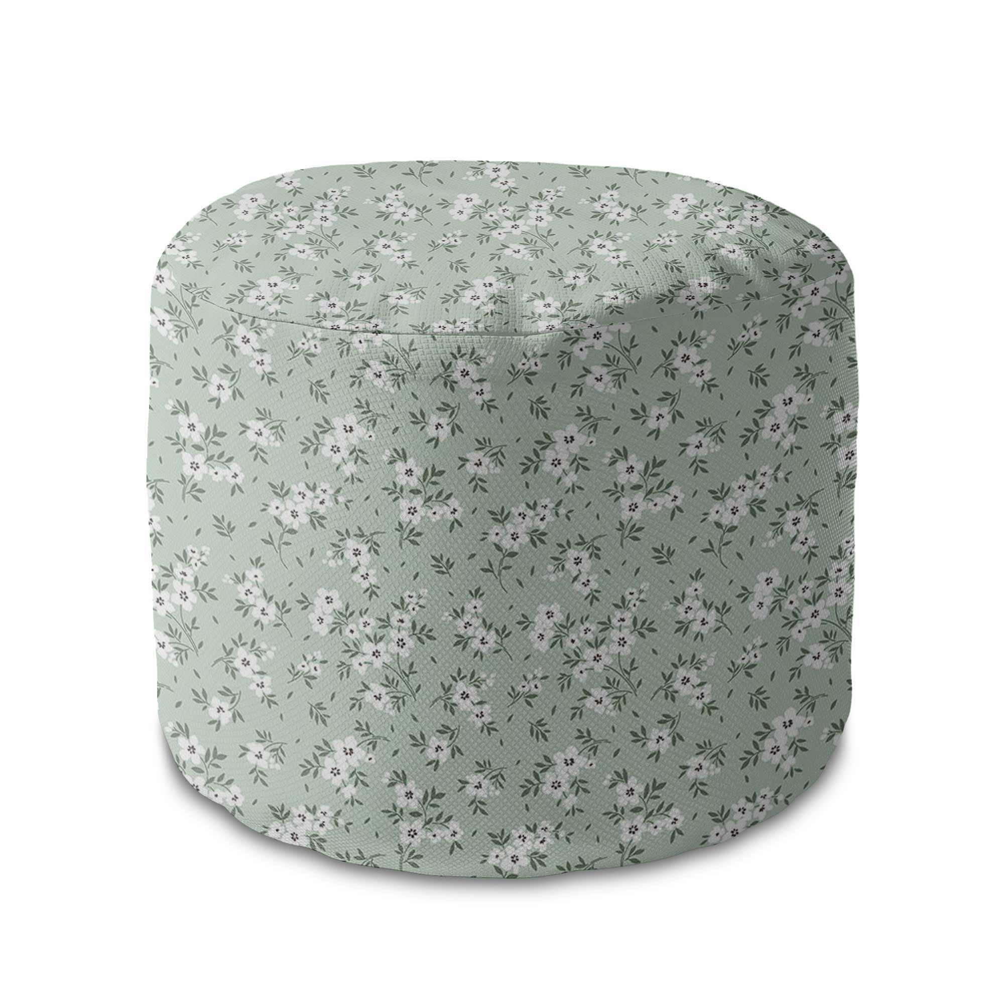 Runder Hocker Fußhocker Tiny White Flowers Meadow