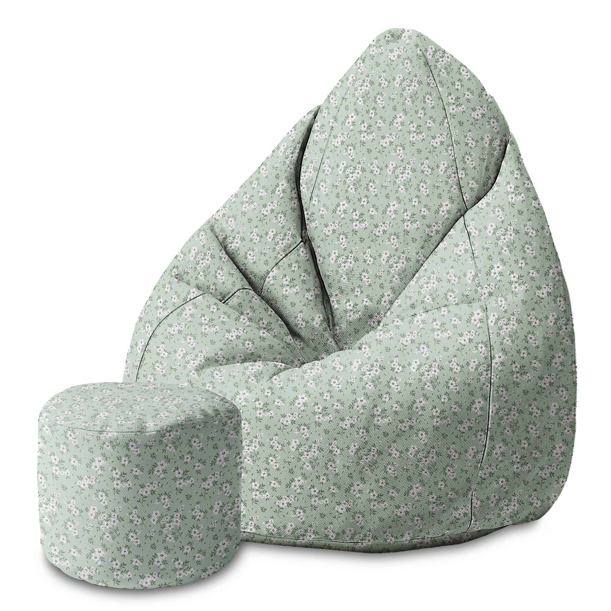 Runder Hocker Fußhocker Tiny White Flowers Meadow-Velvet