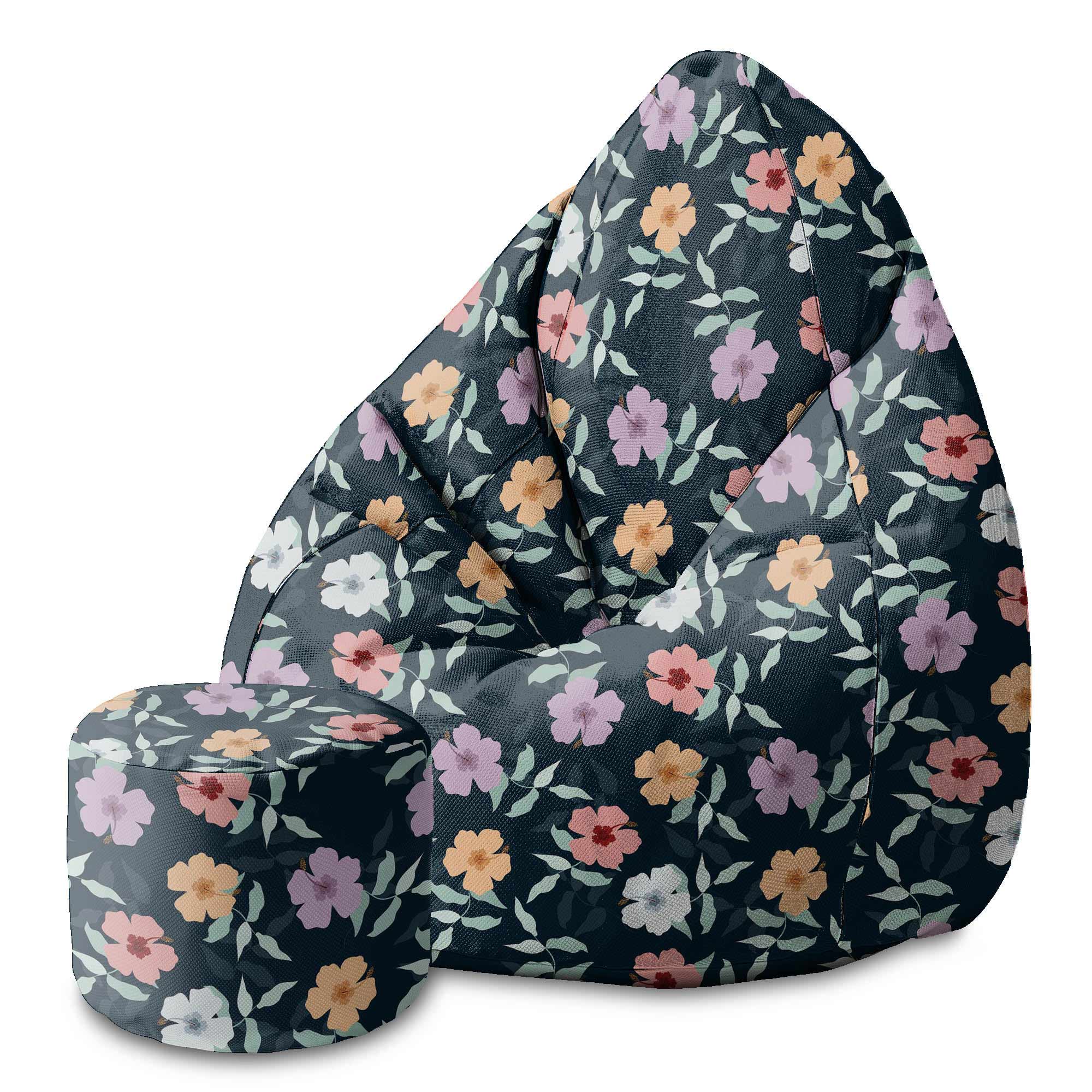 Runder Hocker Fußstütze Simple Flowers on Navy