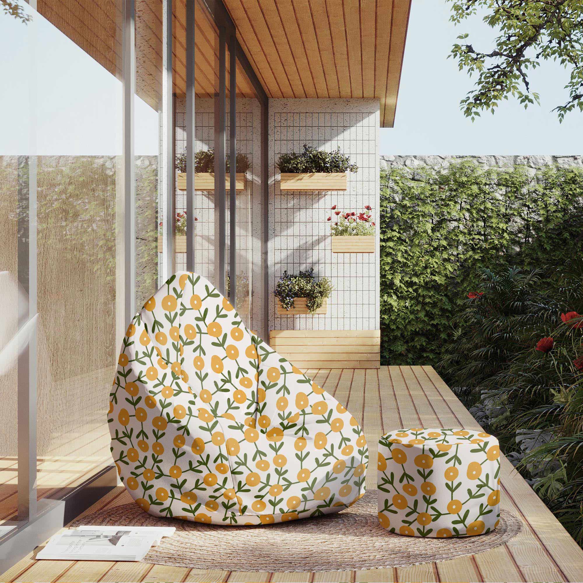 Kulatá podnožka puf Scandinavian Green and Yellow-Velvet