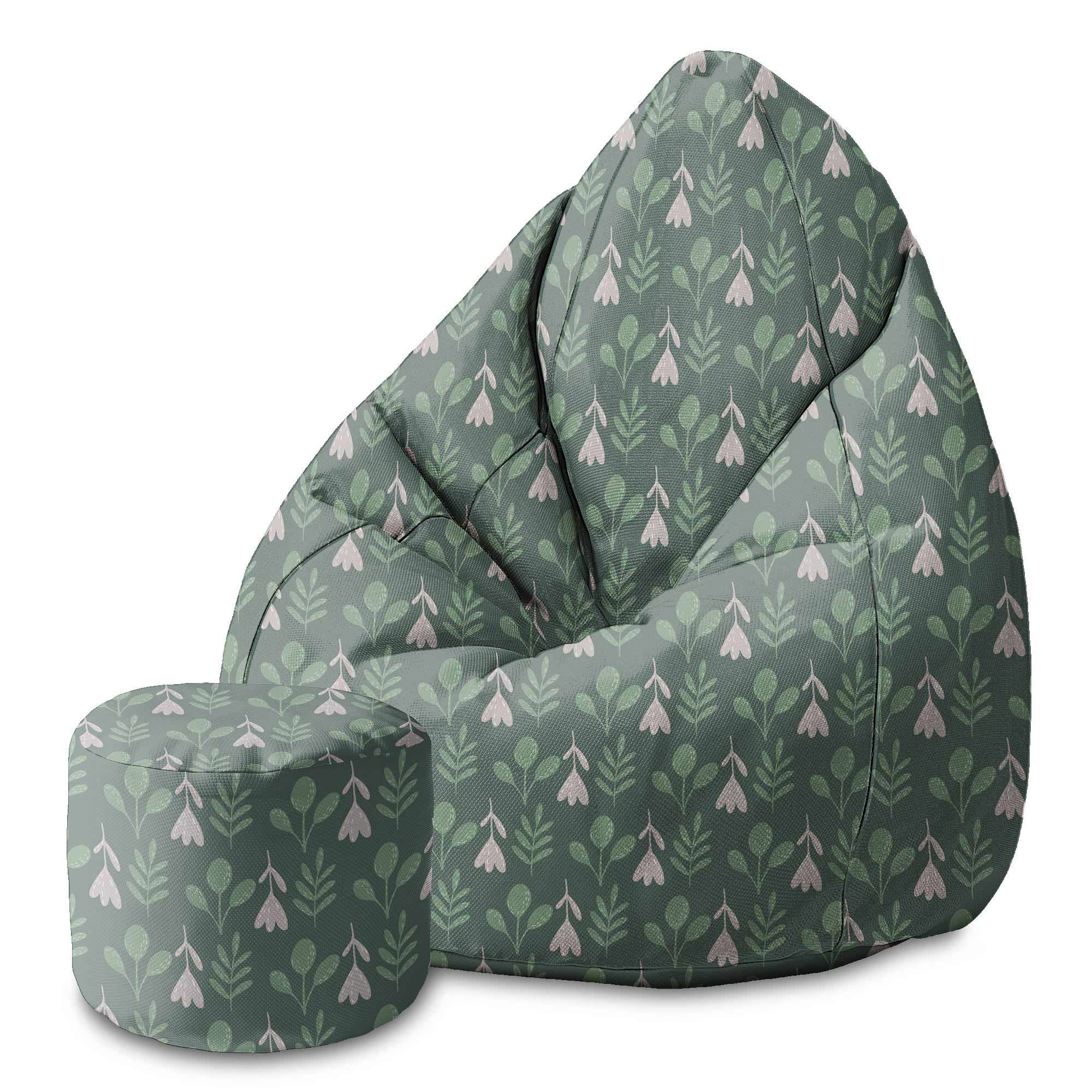 Runder Hocker Fußstütze Folk Flowers auf Grün