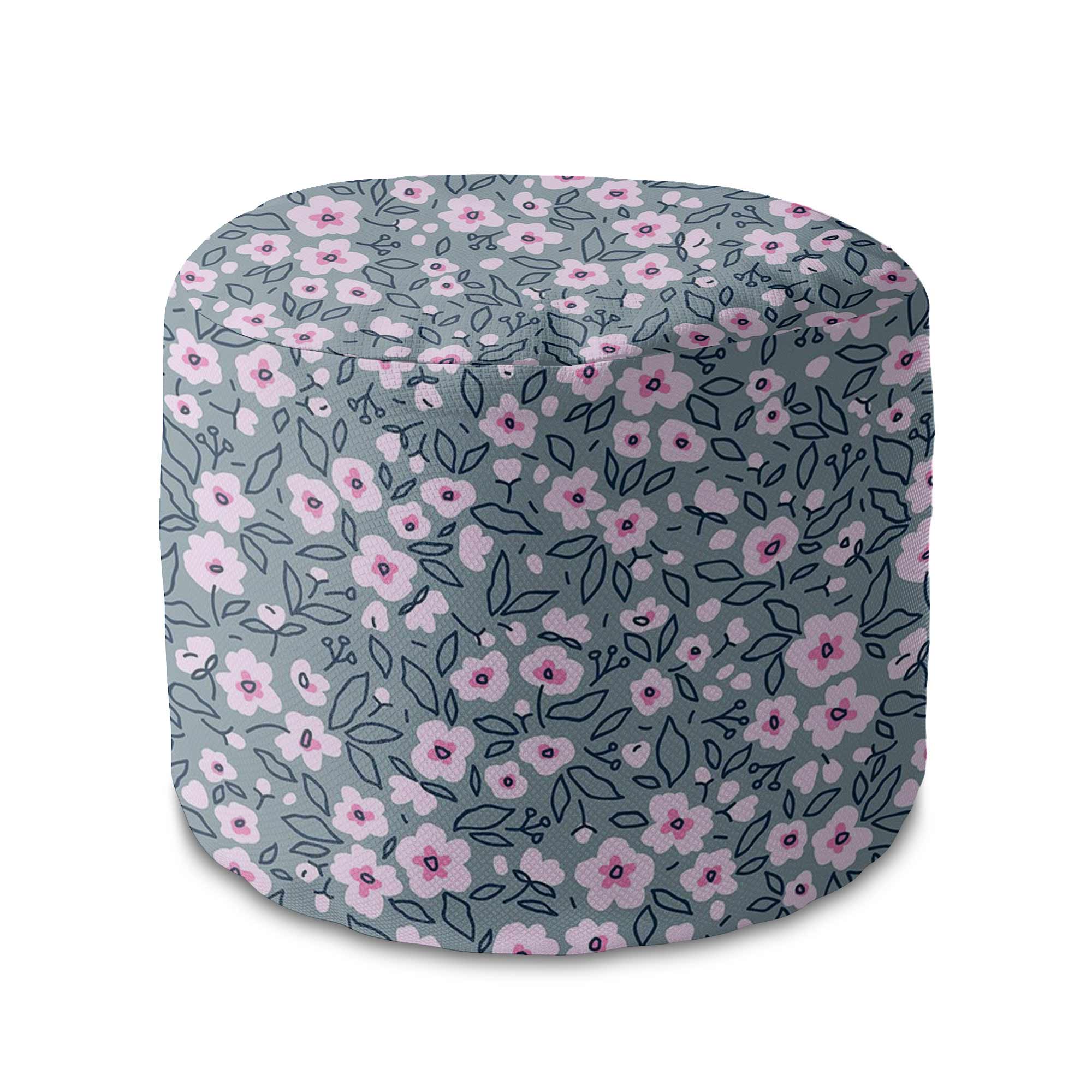 Runder Hocker Fußstütze Kleine rosa Blumen-Oxford