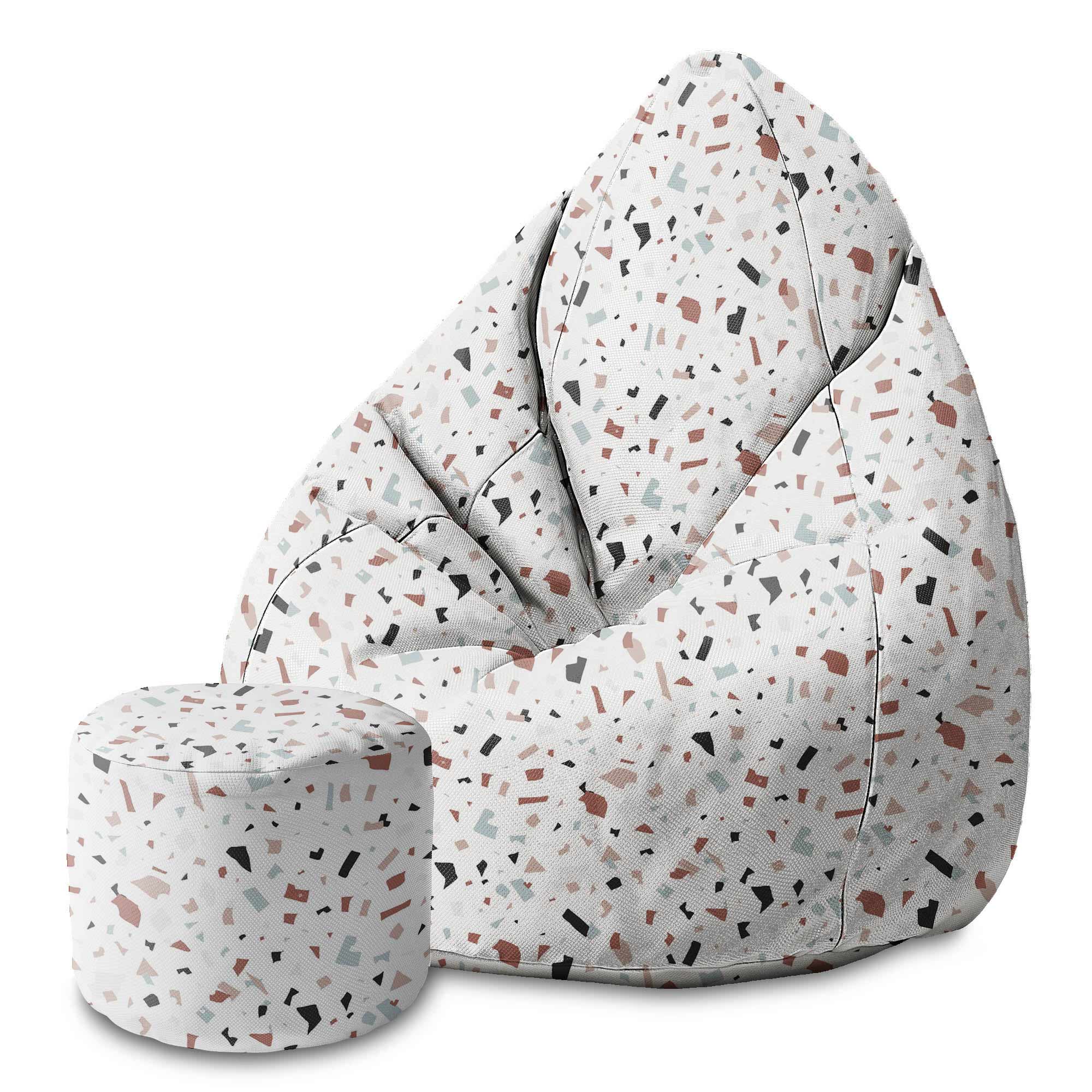 Runder Hocker Fußstütze Brauner Terrazzo-Samt