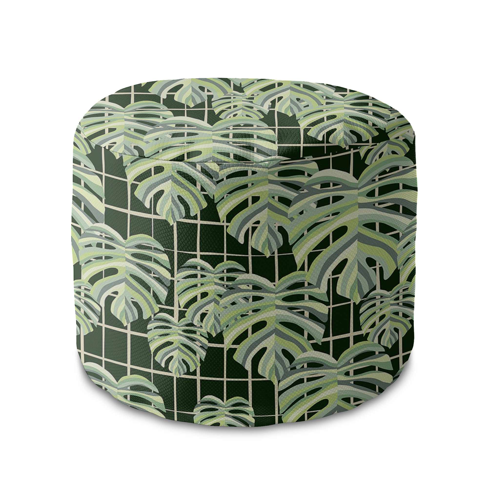 Runder Hocker Fußstütze Monstera Leaves Grid