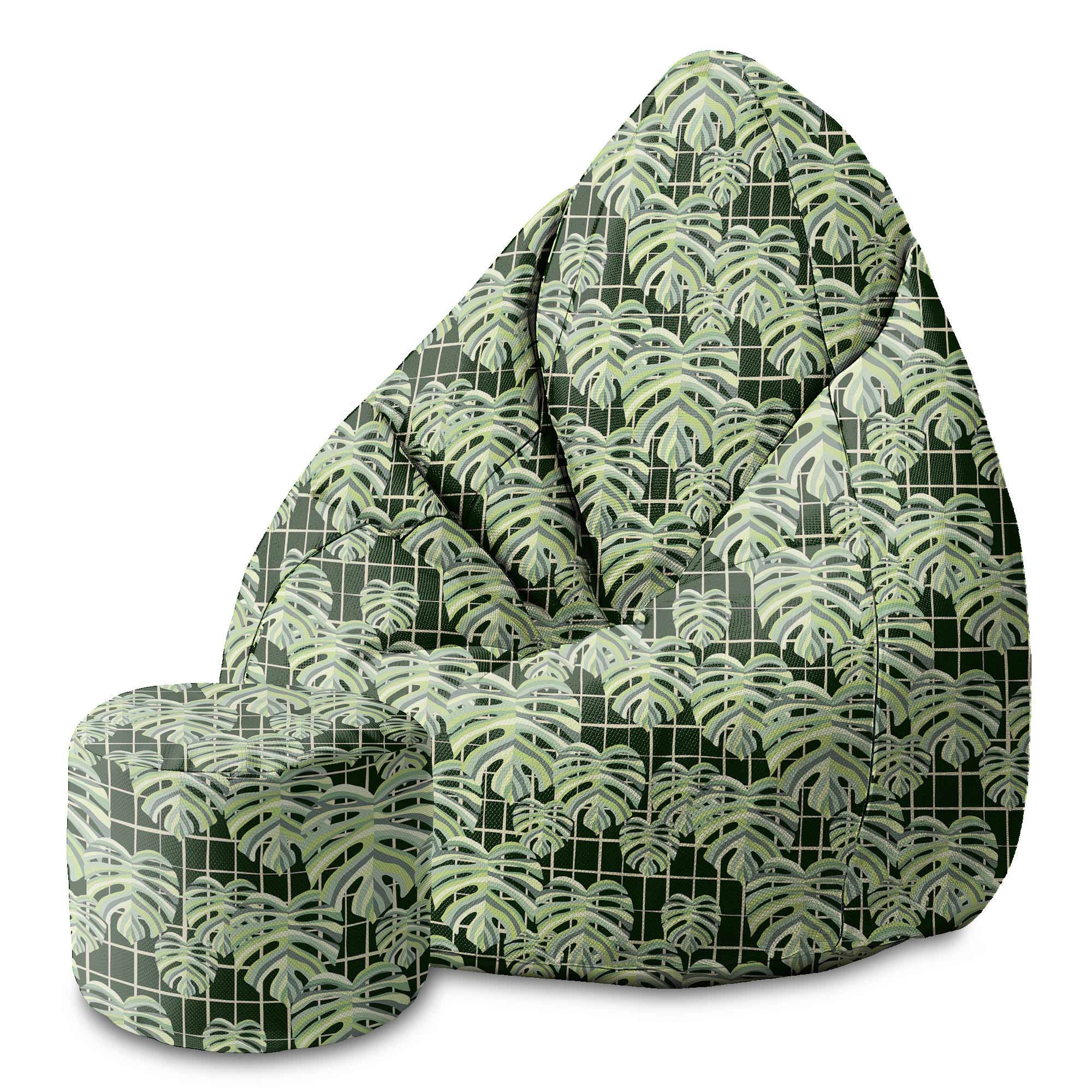 Runder Hocker Fußstütze Monstera Leaves Grid-Oxford