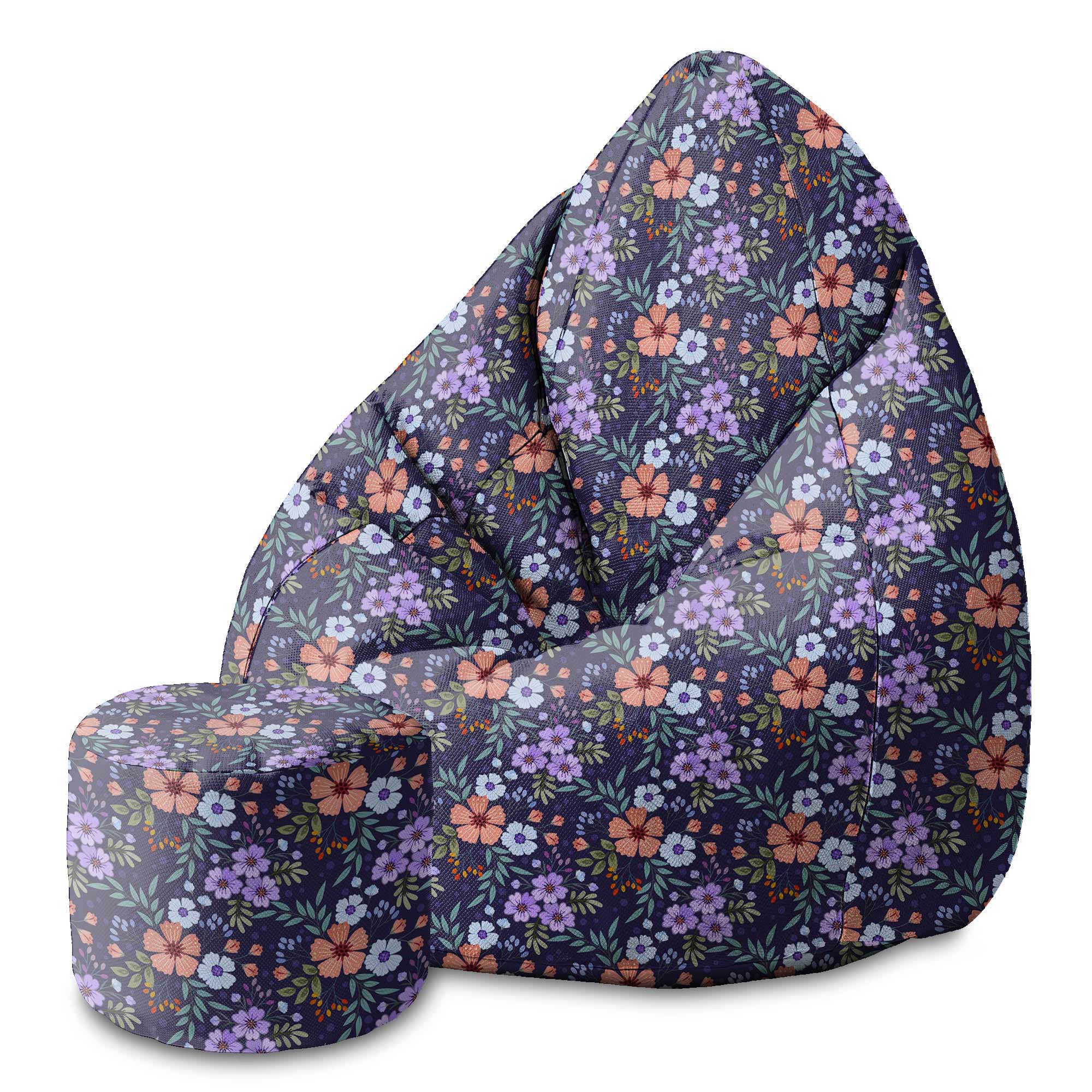 Runder Hocker Fußstütze Botanical Pattern-Samt