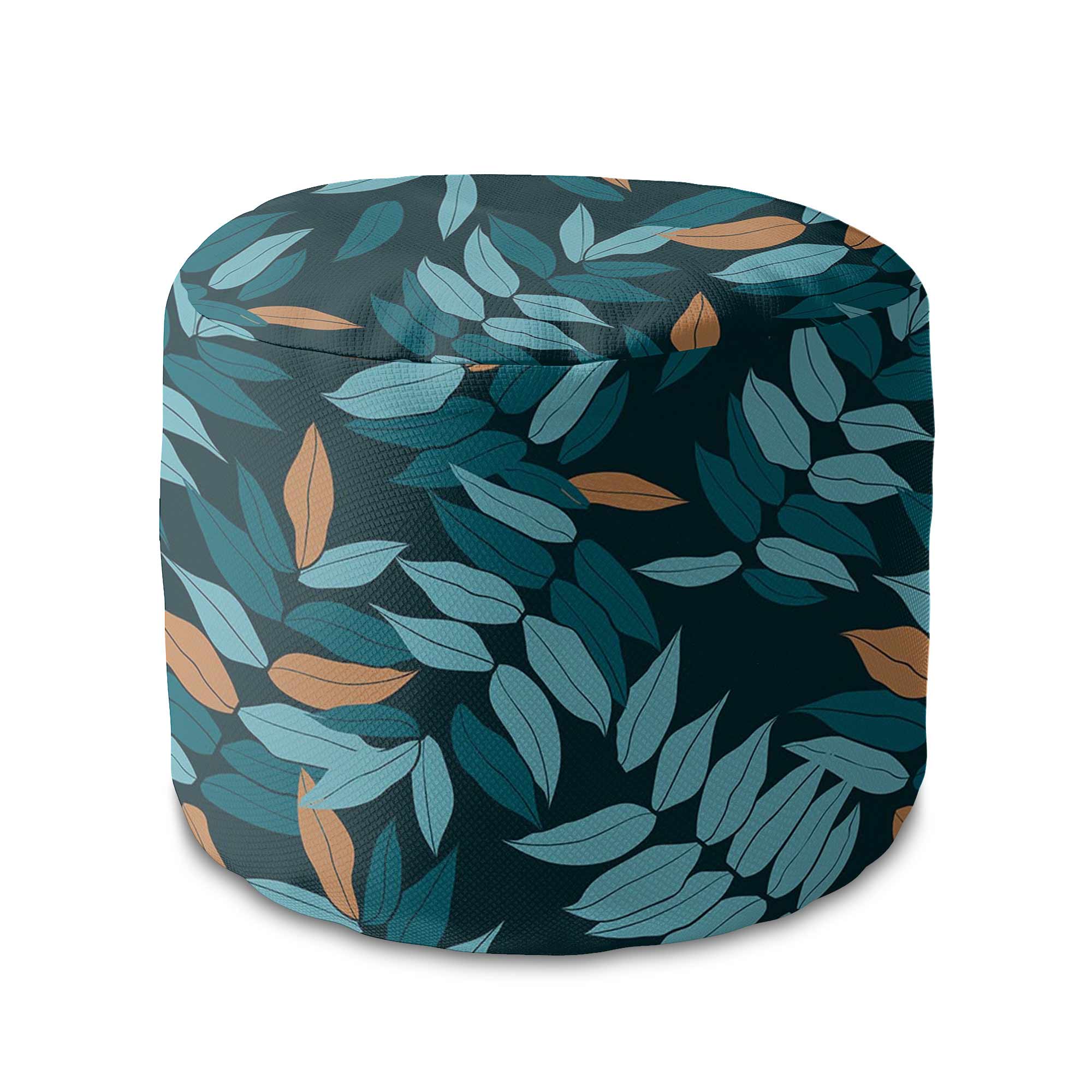 Runder Hocker Fußstütze Minimal Leaves Pattern-Samt