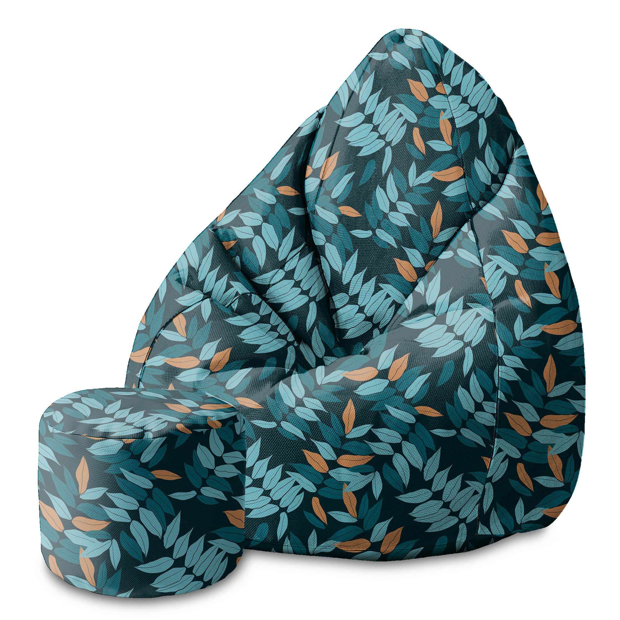 Round pouf footstool Minimal Leaves Pattern