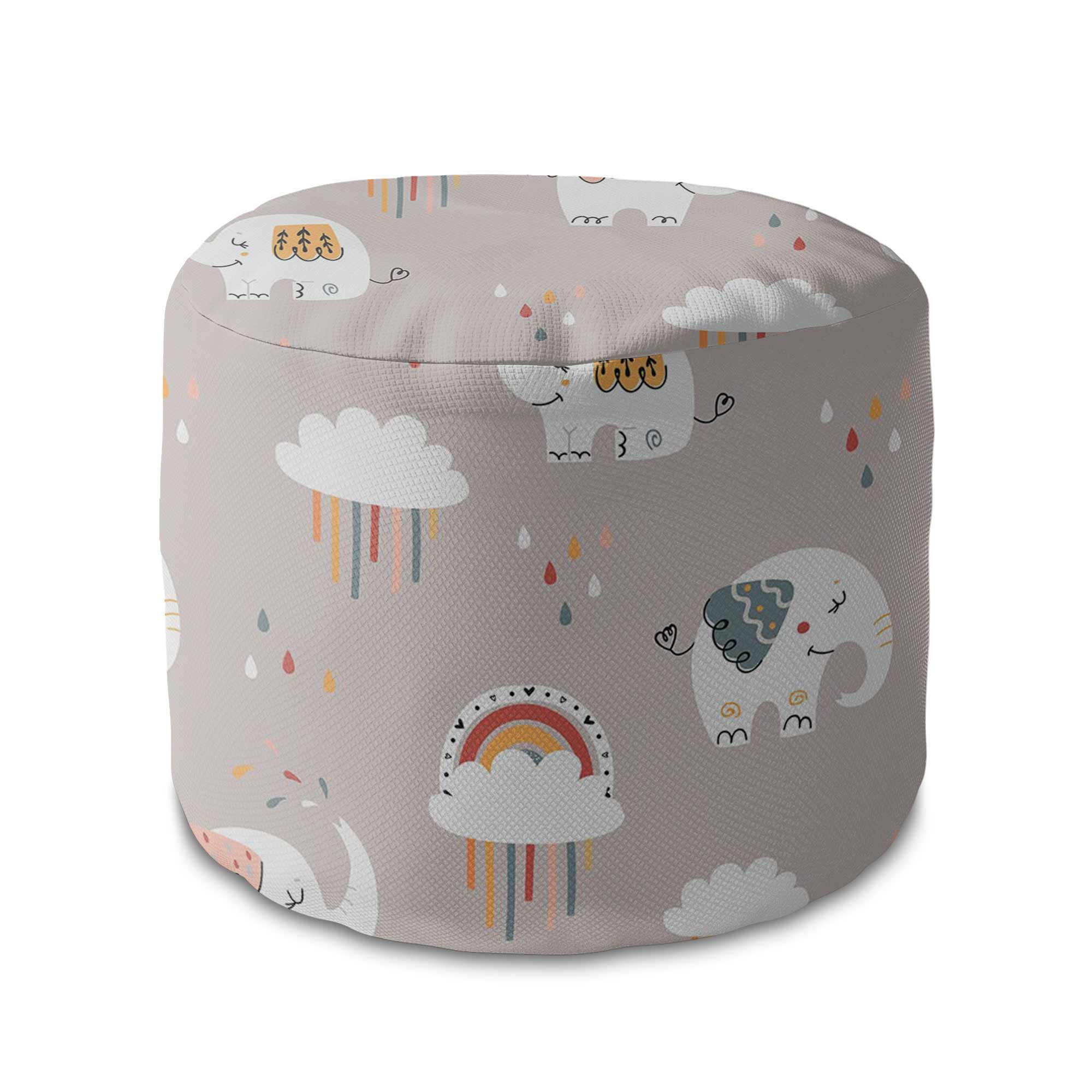 Runder Hocker Fußstütze Elefant und Regenbogenwolken-Oxford