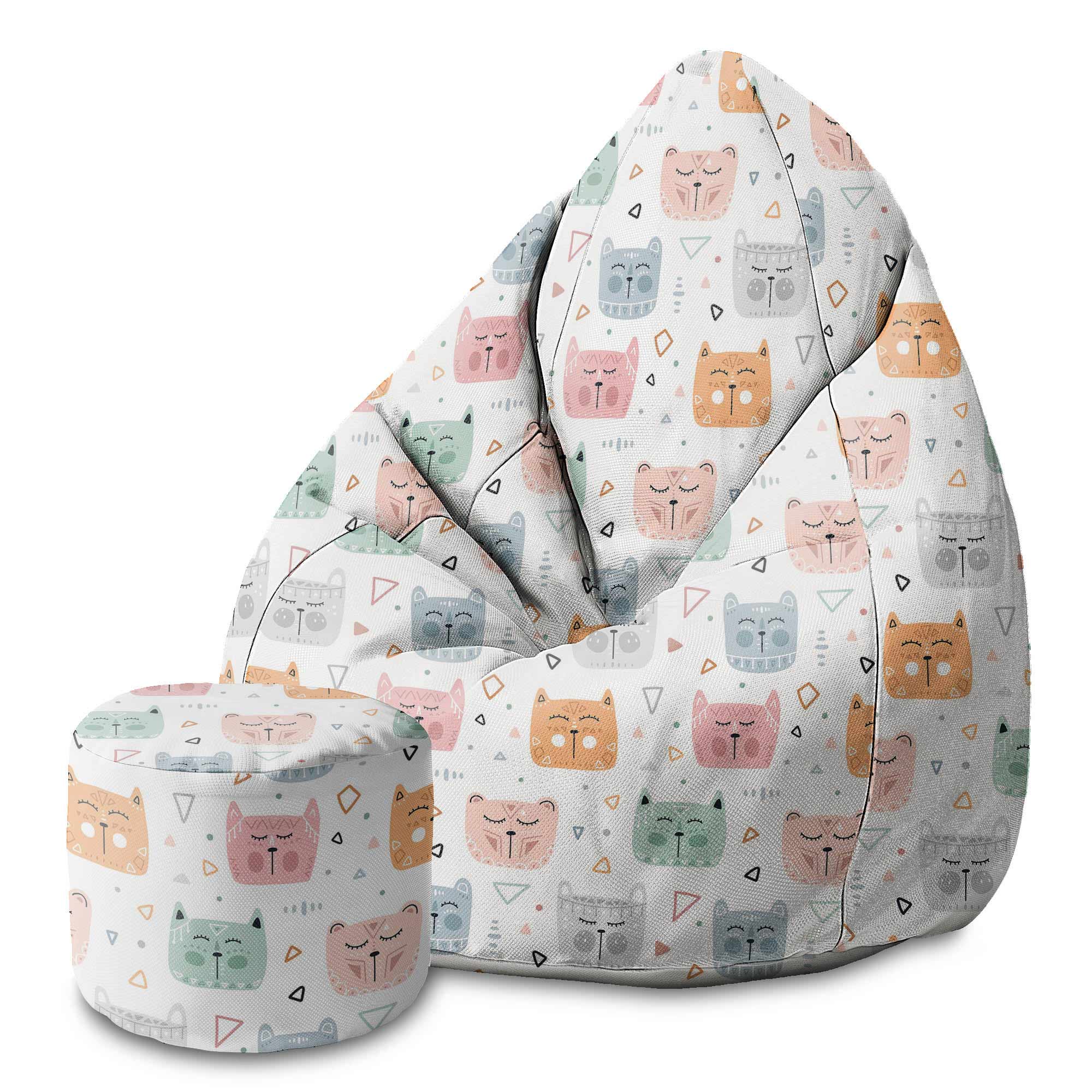 Round Pouf Footstool Sleepy Cats