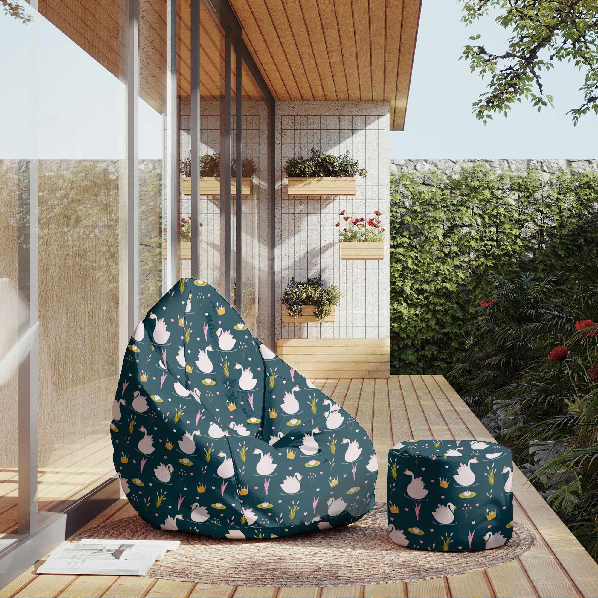 Round Pouf Footstool Swan Lake