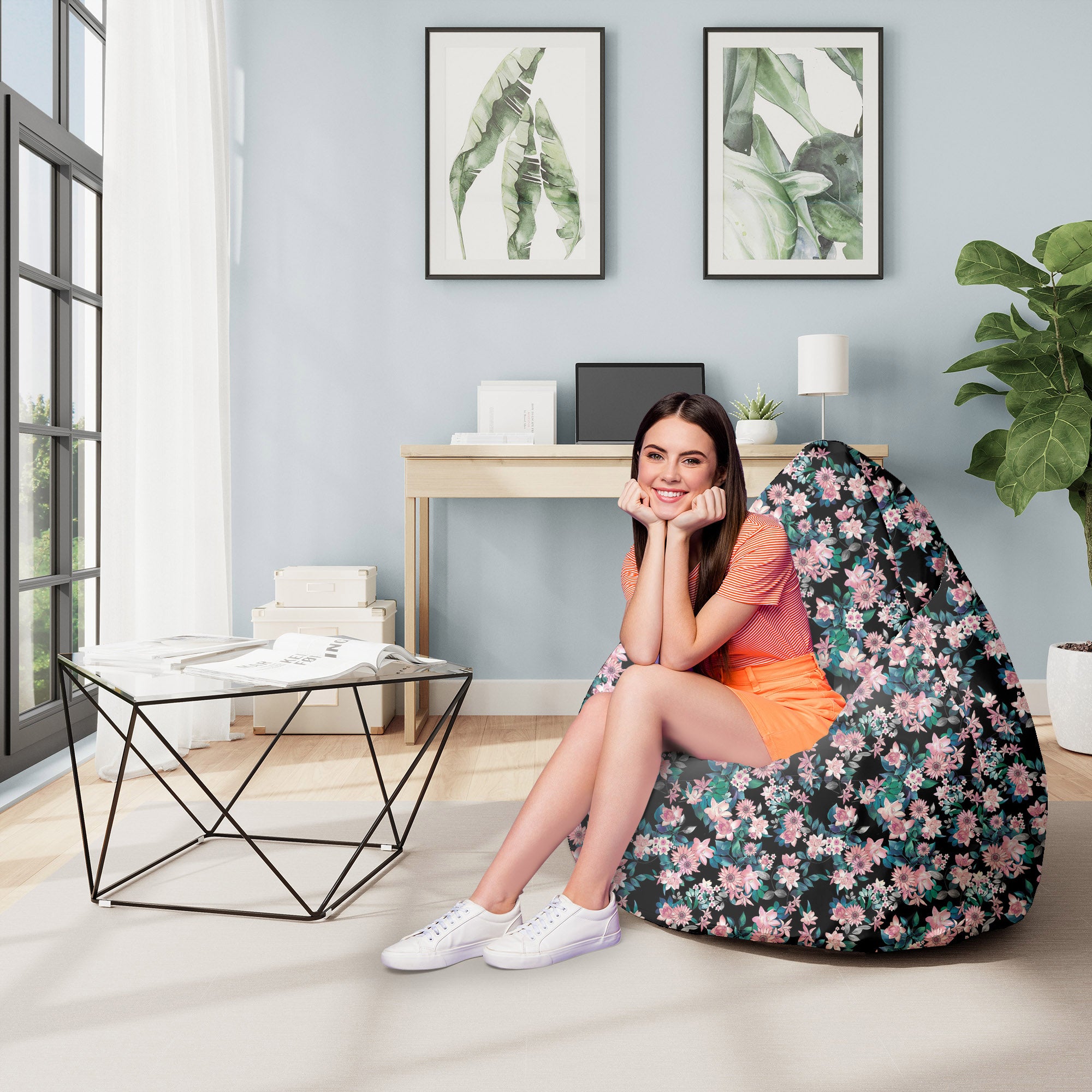 Puf Birnenform Dunkle Botanik Pink-M-Oxford