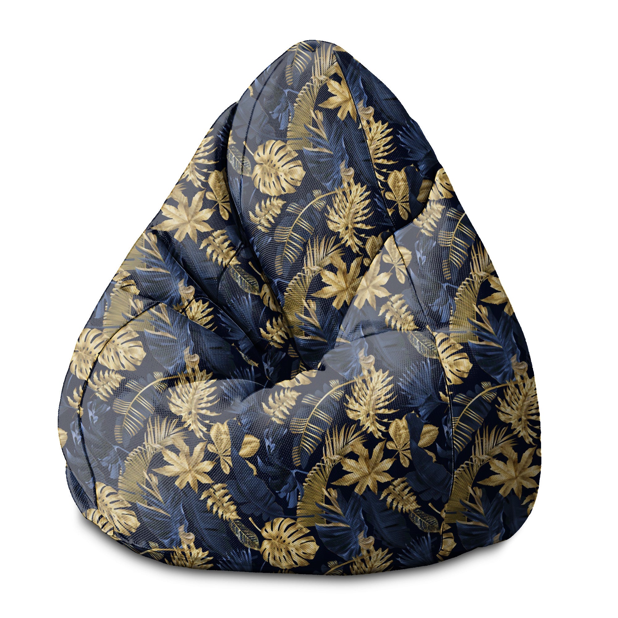 Puf Birnenform Monstera Gold Navy Blue