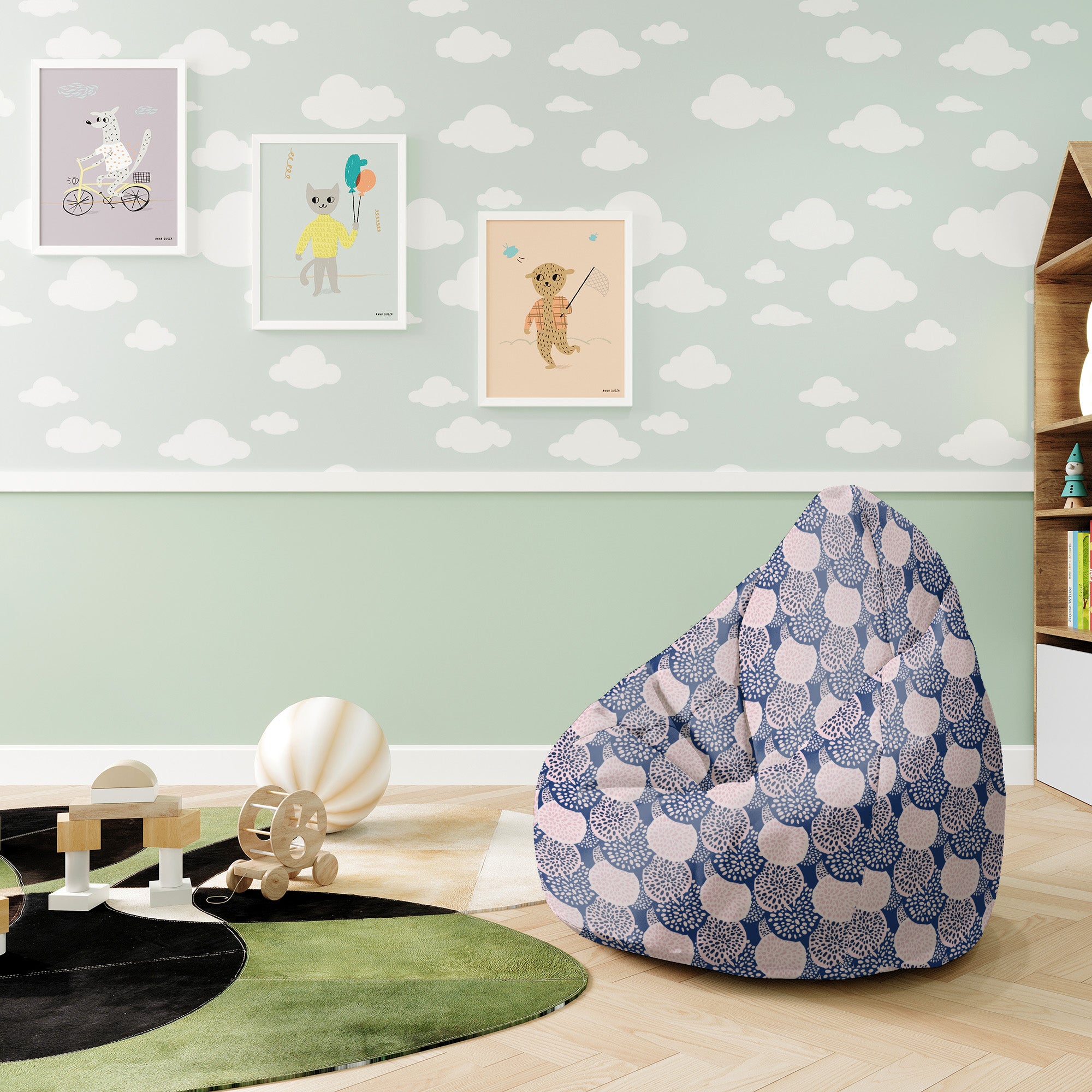 Sitzsack Pearshape Rosa und Blau Geometrisches Ornament