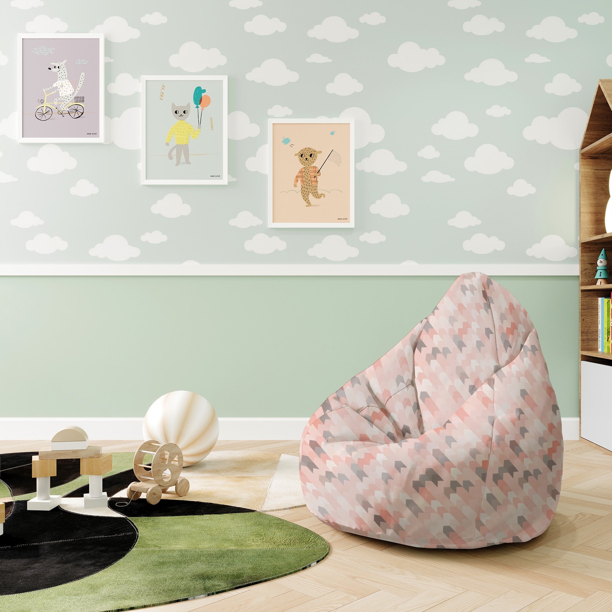 Sitzsack Pearshape Rosa Muster-S-Oxford