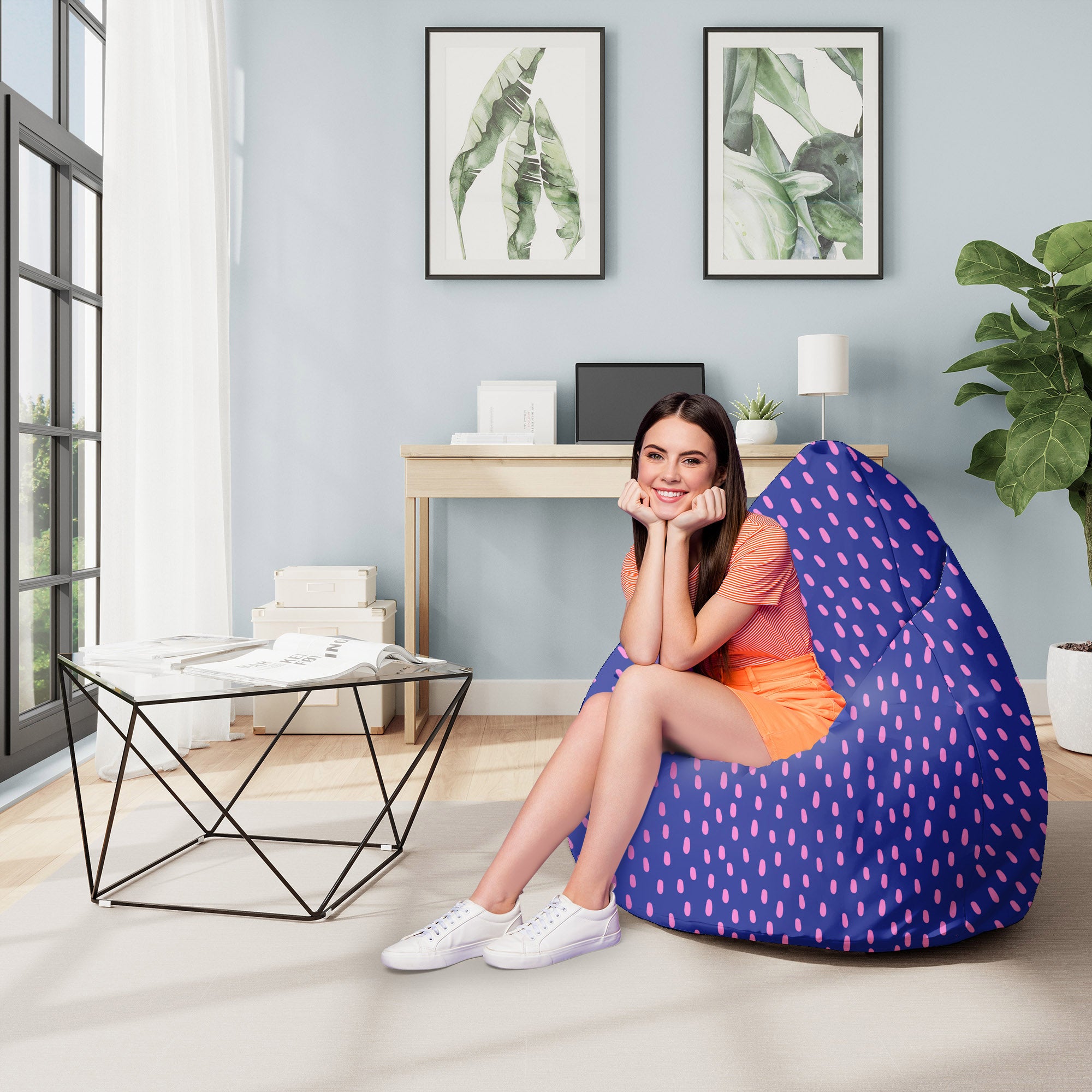 Sitzsack Pearshape Rosa Punkte-M-Velvet