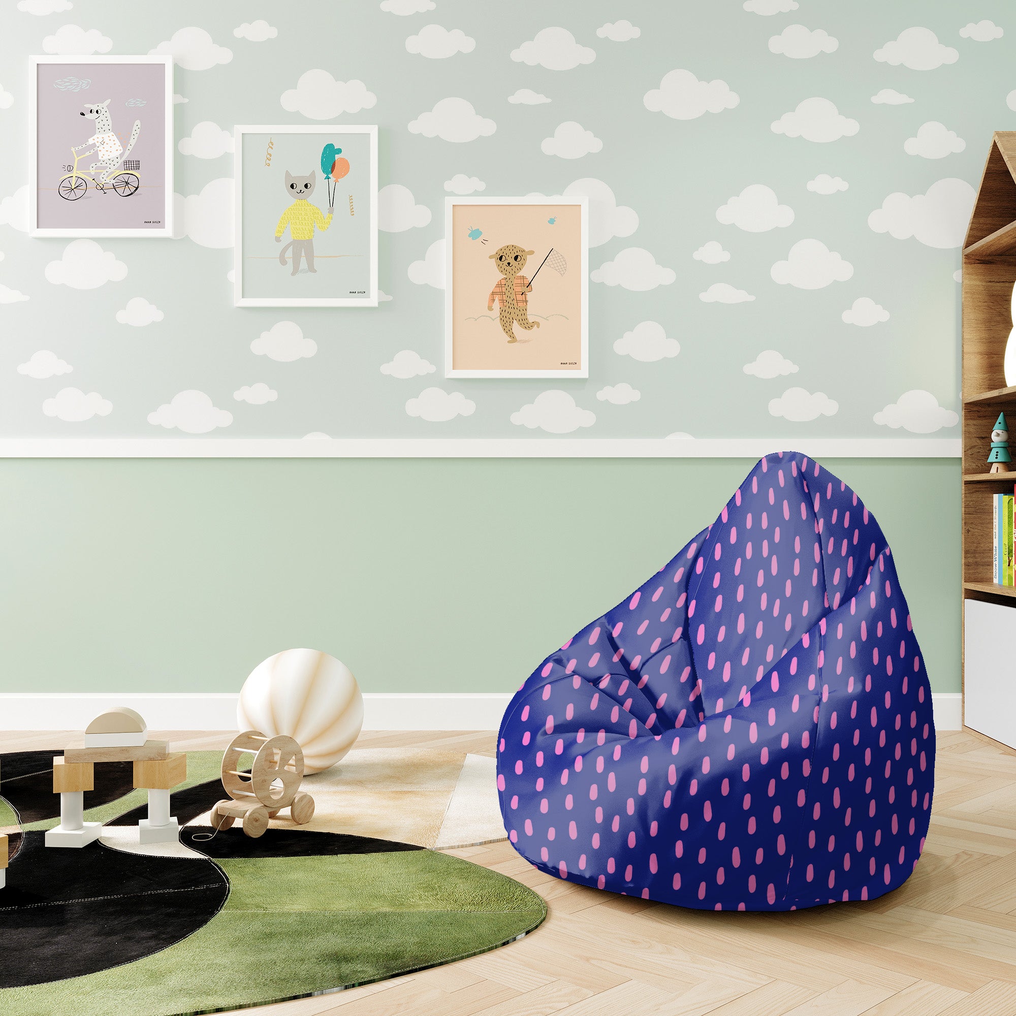 Sitzsack Pearshape Rosa Punkte-S-Velvet