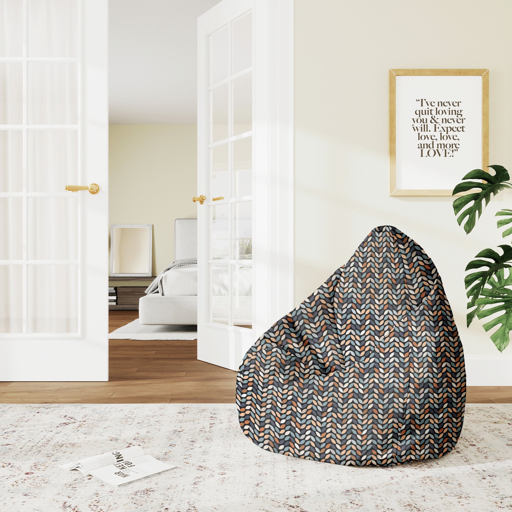 Sitzsack Pearshape Retro Schwarze Blätter
