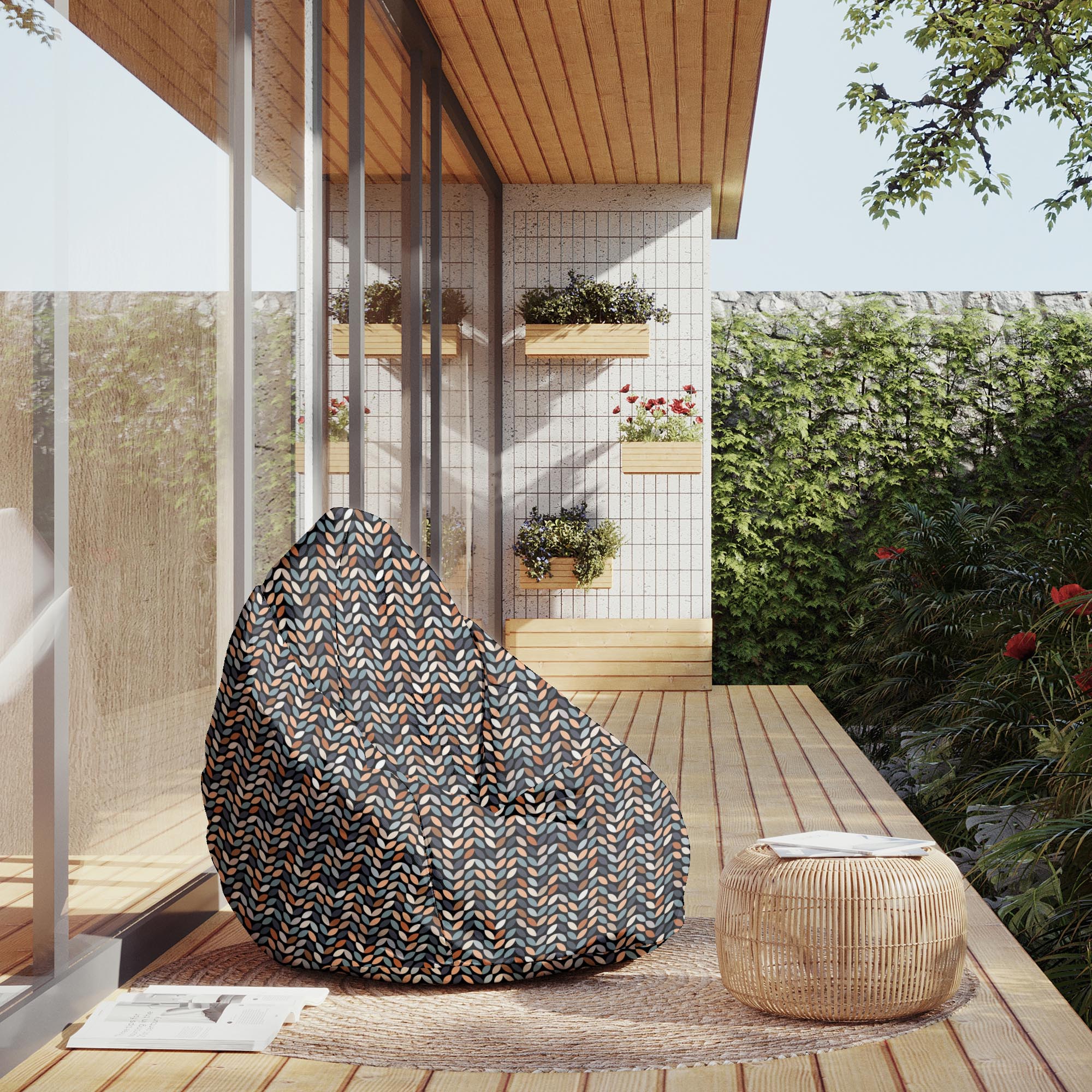 Sitzsack Pearshape Retro Schwarze Blätter