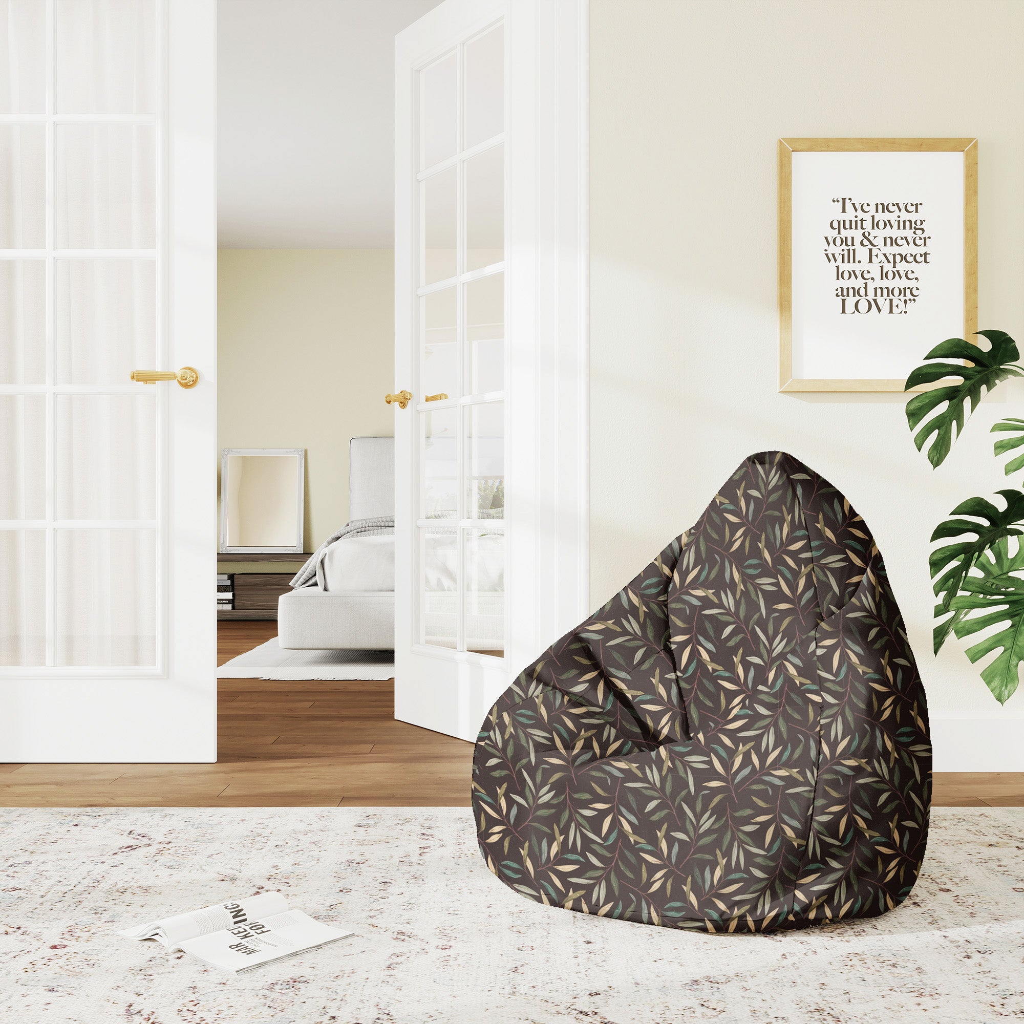 Puf Pearshape  Retro Leaves-M-Oxford