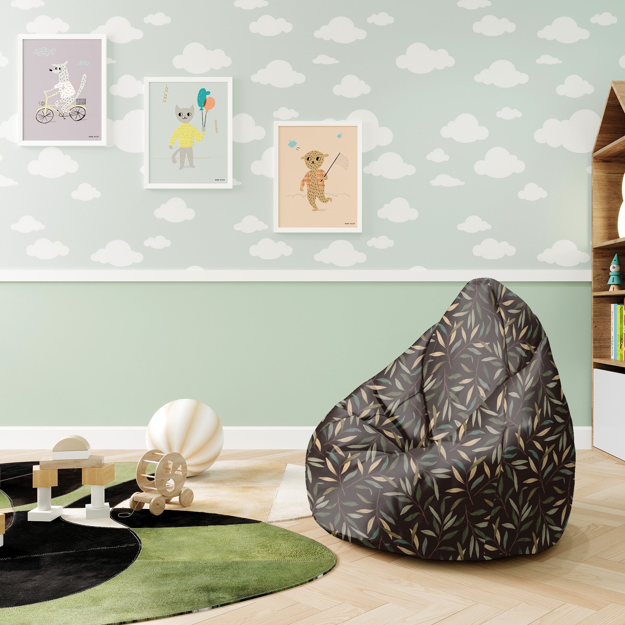 Sitzsack Pearshape Retro Blätter
